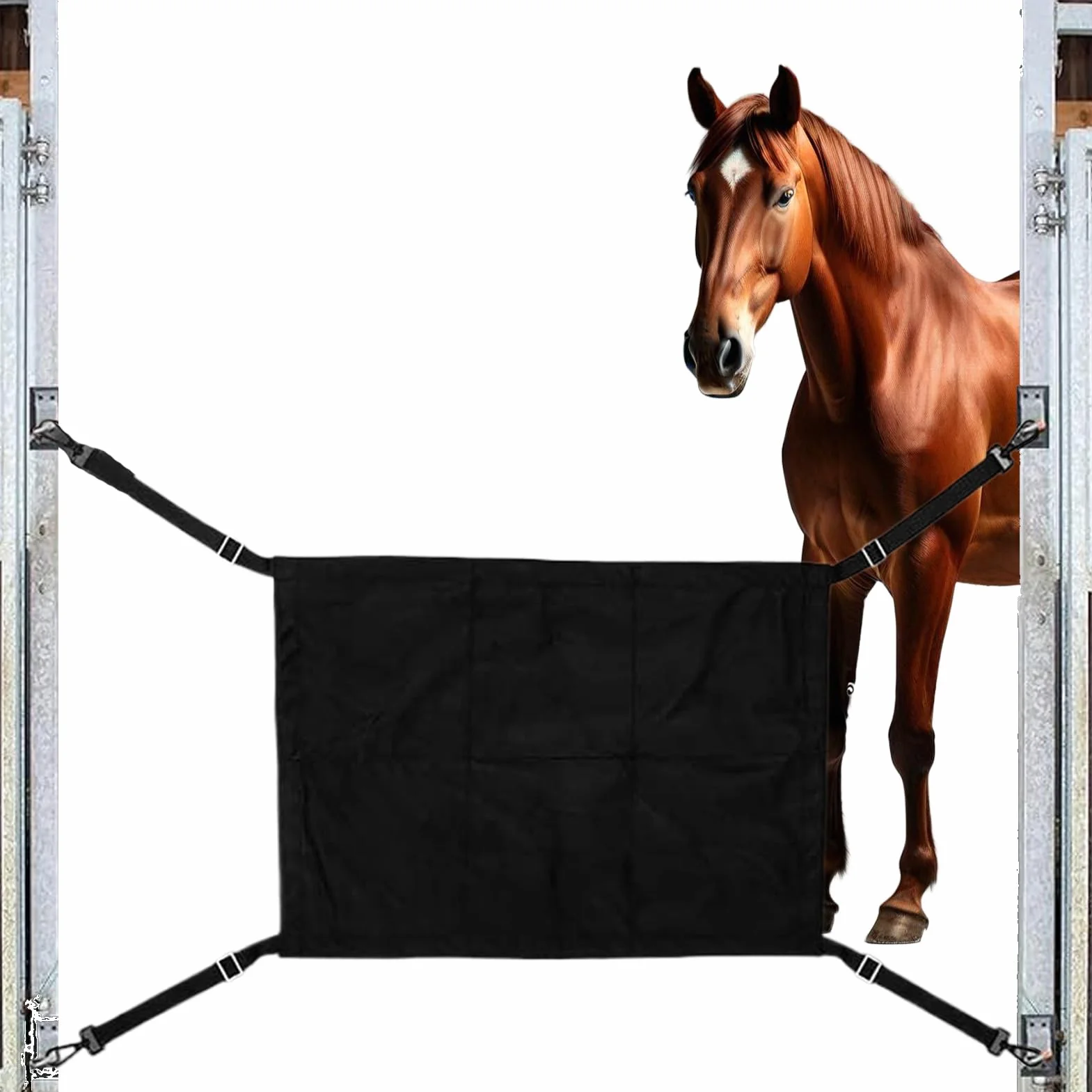 Porte de Box pour Chevaux avec Sangles Réglables - Protection pour Écuries et Centres Équestres
