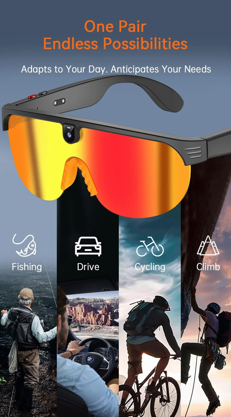 Générique 2026 Lunettes Smartglasses AI Caméra Full HD 290mAh Haute AutonomieProtection UV, Bluetooth, Musique, Traduction