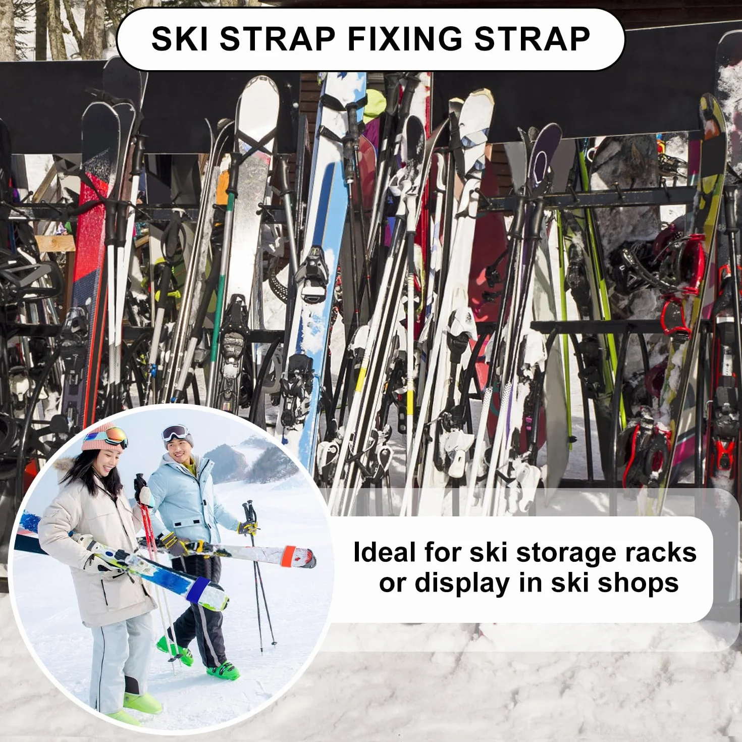 Sangles de Ski réglables 10 pièces, Attaches EVA, Ruban de Fixation (Bleu, Rose, Rouge, Orange, Jaune, Vert)