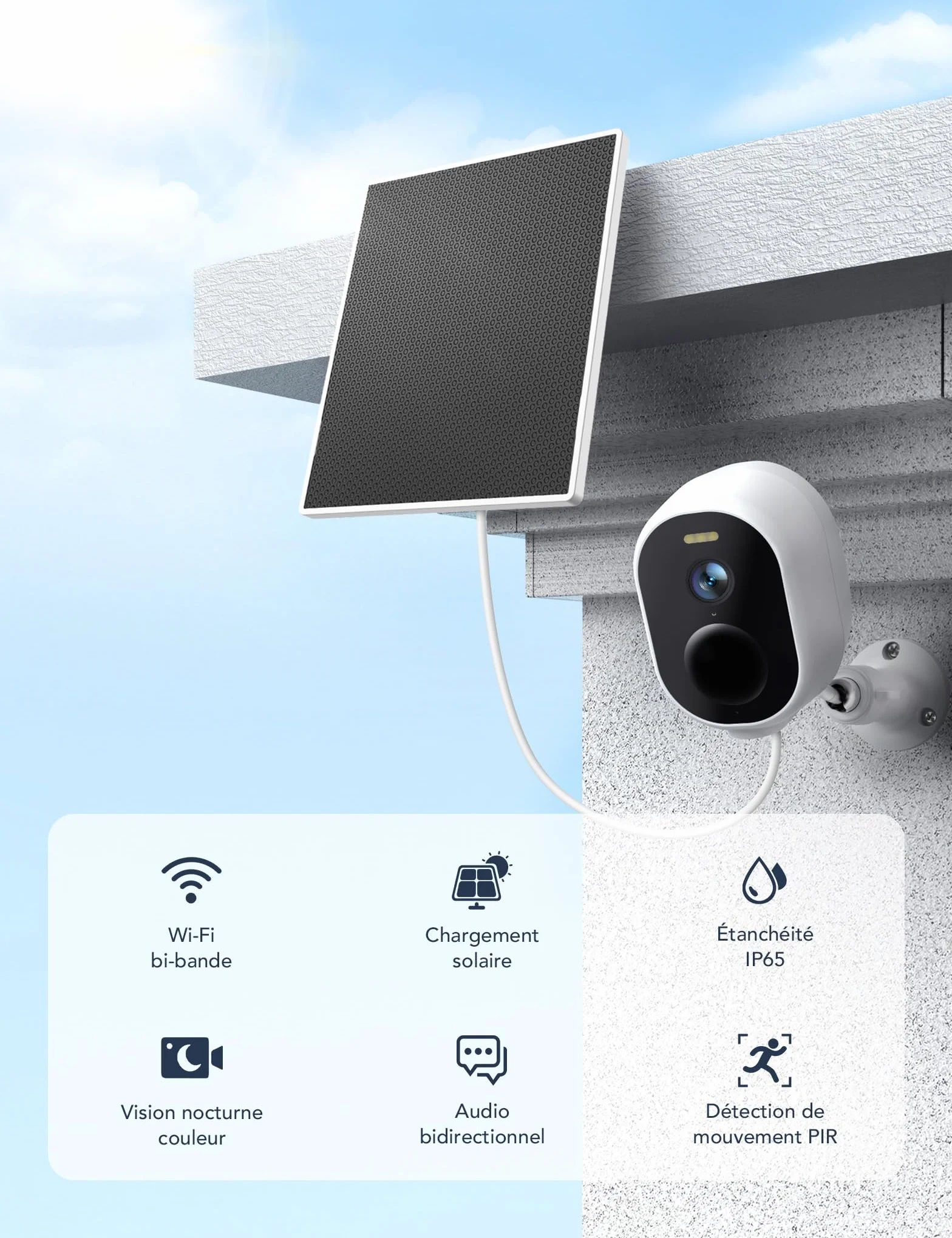 GNCC 2K Camera Surveillance WiFi Exterieure sans Fil Solaire 5/2.4GHz(Lot2) | Vision Nocturne Couleur, Détection Humaine AI, Détection de Mouvement, Audio Bidirectionnel, SD/Cloud, Compatible avec Alexa