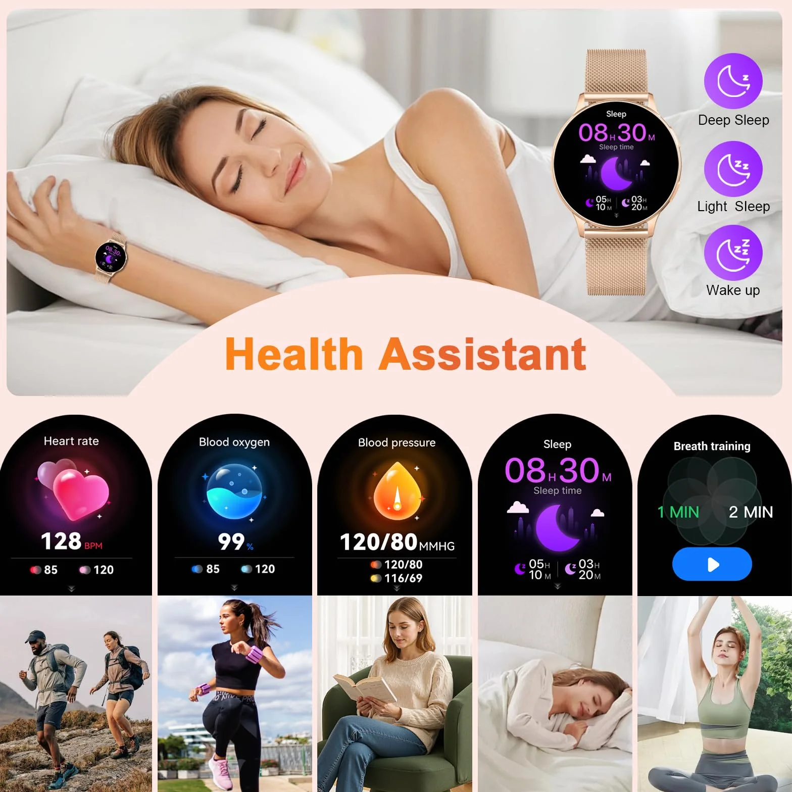 Montre Connectée Femme Appel Bluetooth 1.32" Smartwatch Fréquence Cardiaque SpO2 Sommeil 120+ Modes Sport IP68 Étanche Fitness Podomètre Compatible Android iOS