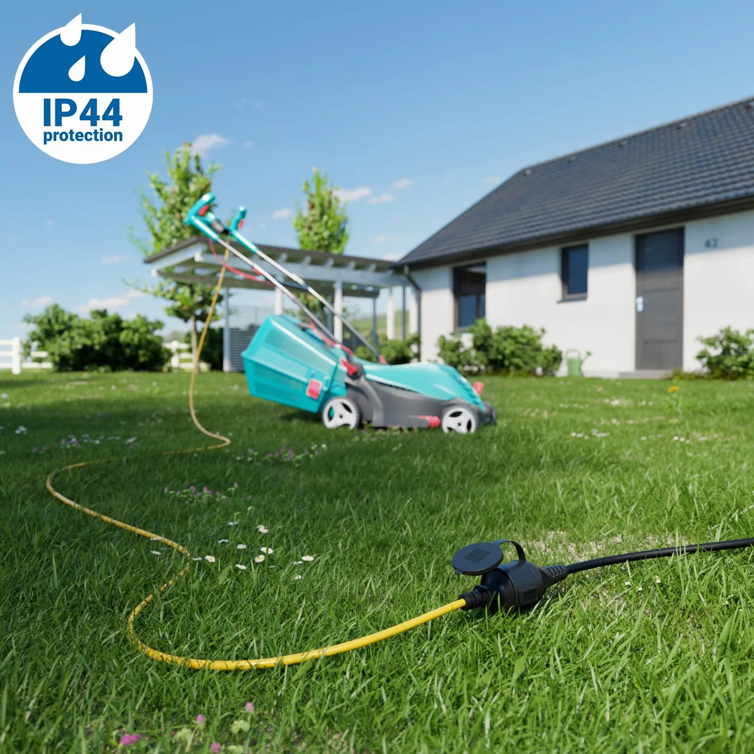 deleyCON 2m Câble Rallonge Extérieur Électrique IP44 H07RN-F 3G1.5mm² Noir