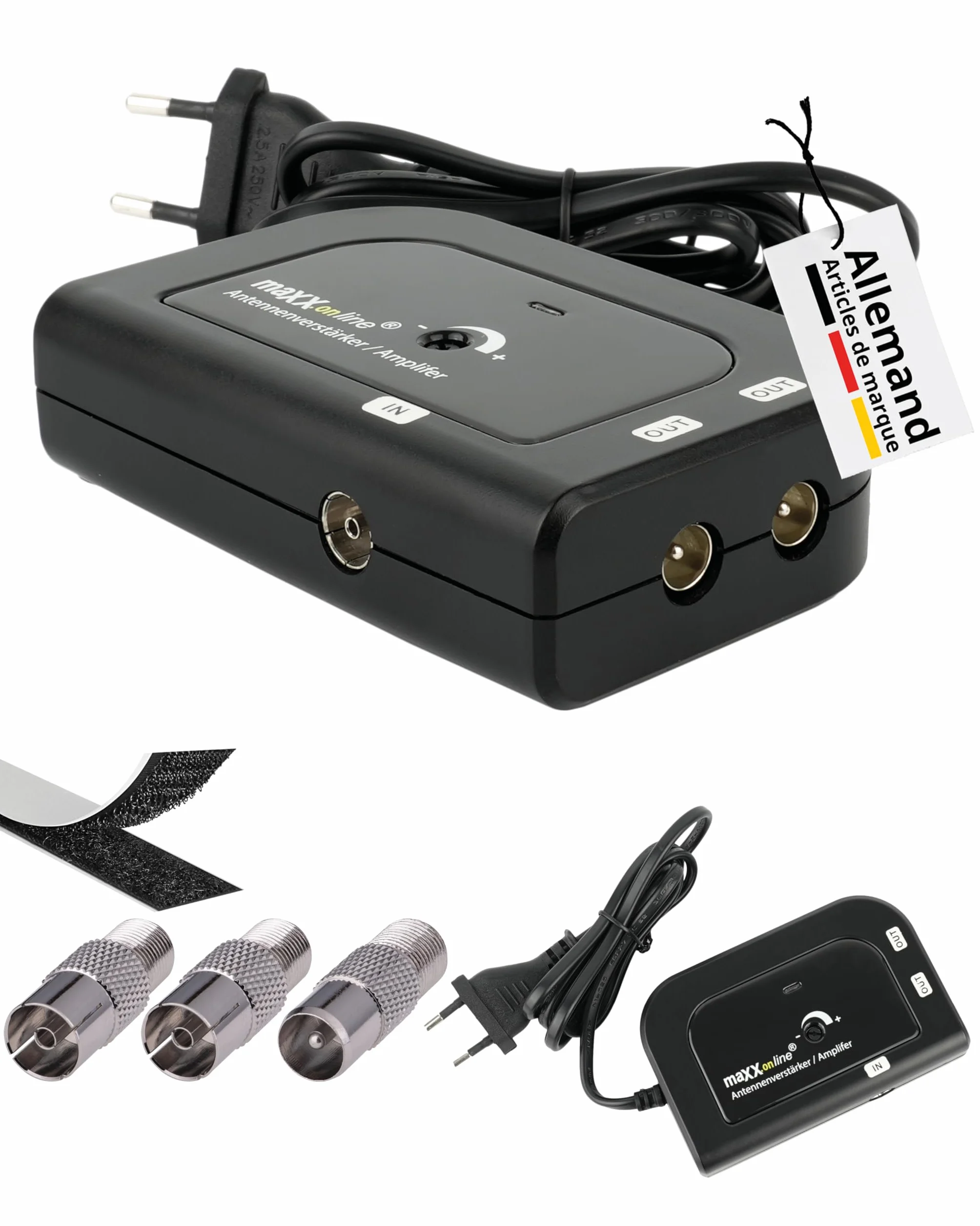 Amplificateur d'antenne 2x20 dB, 85-1006 MHz, F, TV par câble