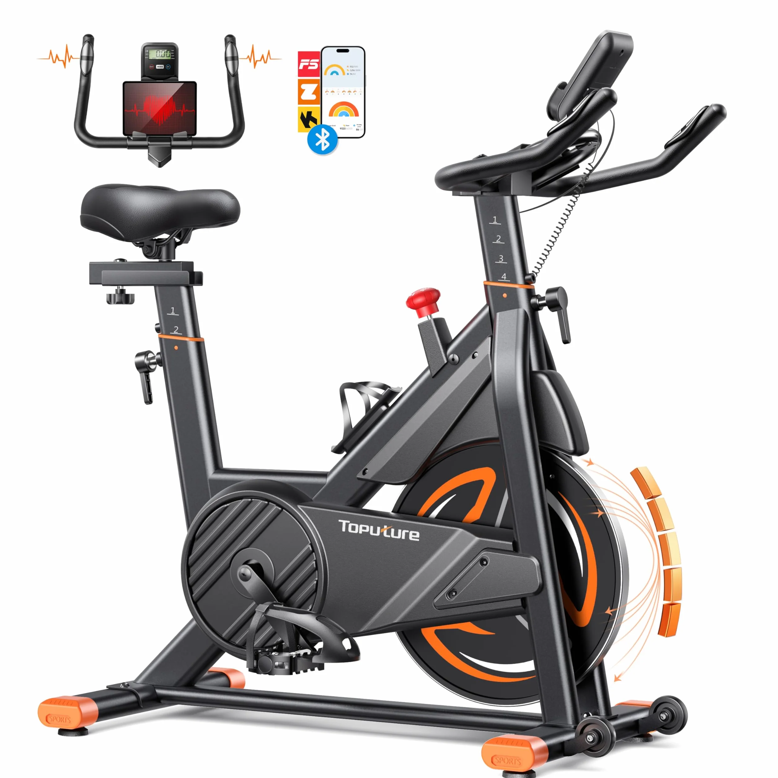 TOPUTURE Vélo d'Appartement Magnétique Connecté APP, Résistance Réglable Silencieux, 160KG