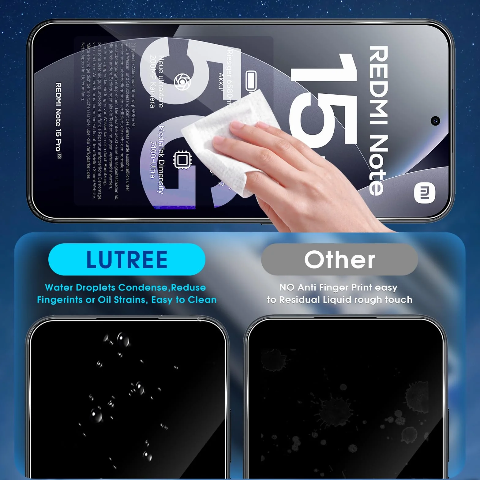Lutree Verre Trempé pour Xiaomi Redmi Note 15 Pro 5G, 3+3 Pièces Protection écran + Caméra Arrière Protecteur Film, 9H Dureté HD Anti-Rayures Sans Bulles Vitre Trempé Protecteurs d'écran