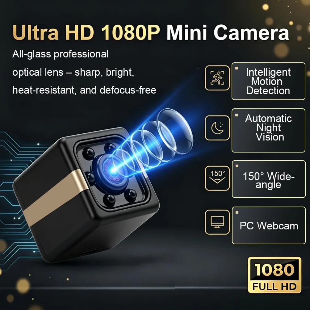 Mini Caméra Espion sans Fil 1080P, Micro Camera de Surveillance Spy Cam Discrète Invisible avec Détection de Mouvement et Vision Nocturne, Camera Cachée pour Maison, sans Internet Noir