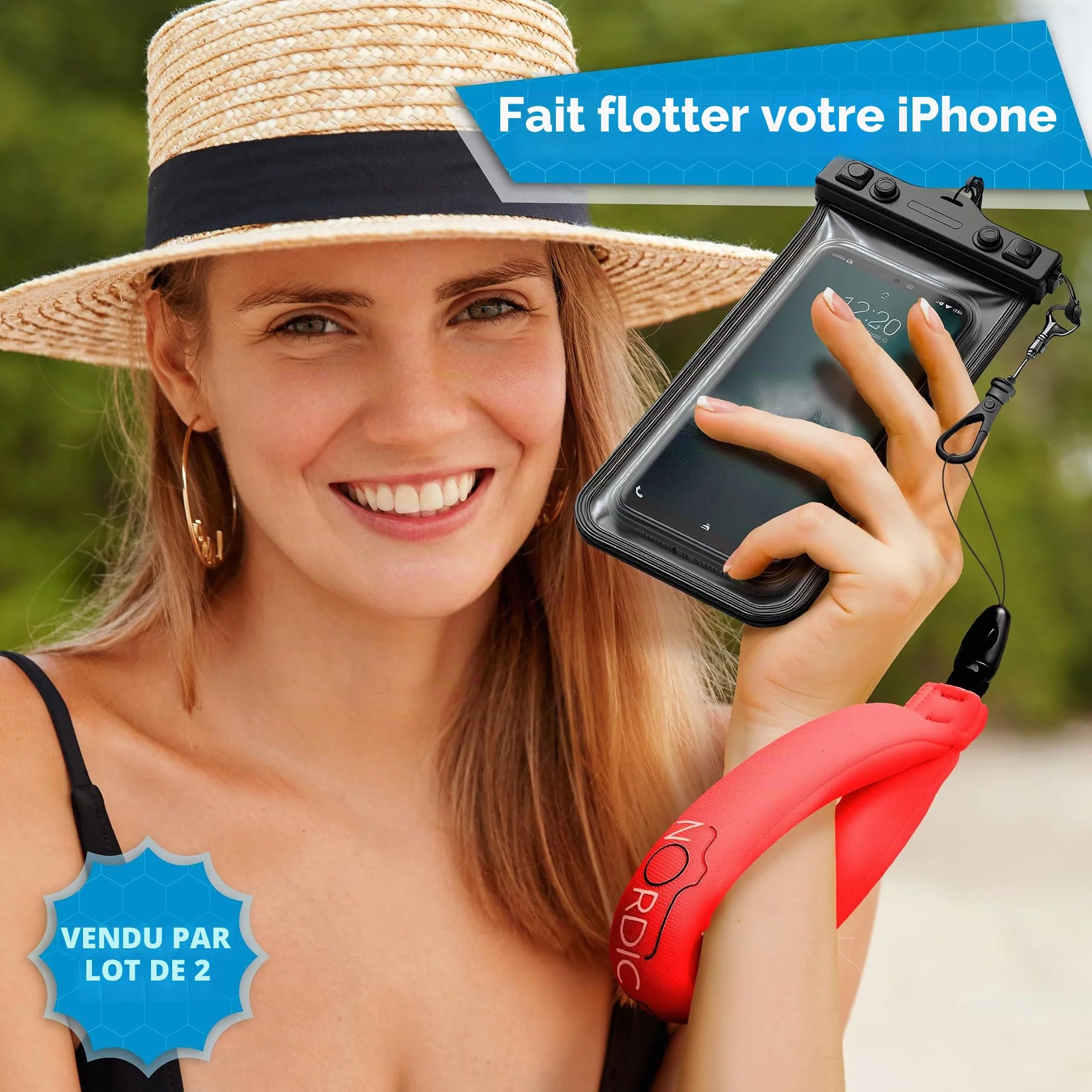 Lot de 2 flotteurs étanches pour appareil photo - Dragonne pour appareils sous-marins – GoPro/Panasonic Lumix et plus – Flotte téléphone, étui, maintient clés, évite couler – (rouge et orange)
