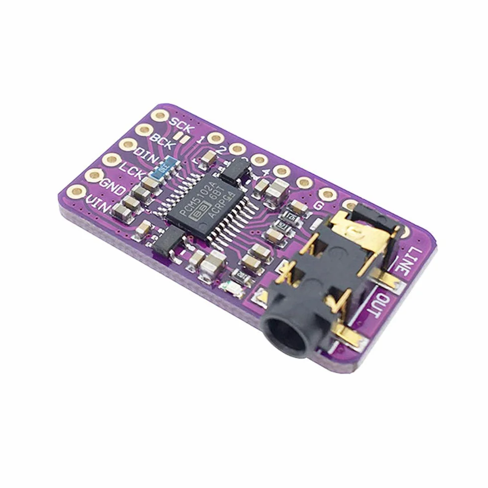 PCM5102 Module de décodeur DAC Interface I2S GY-PCM5102 Carte de lecteur au format PHAT Convertisseur numérique-analogique Module vocal pour Arduino avec câble audio 3,5 mm, câble Jumper
