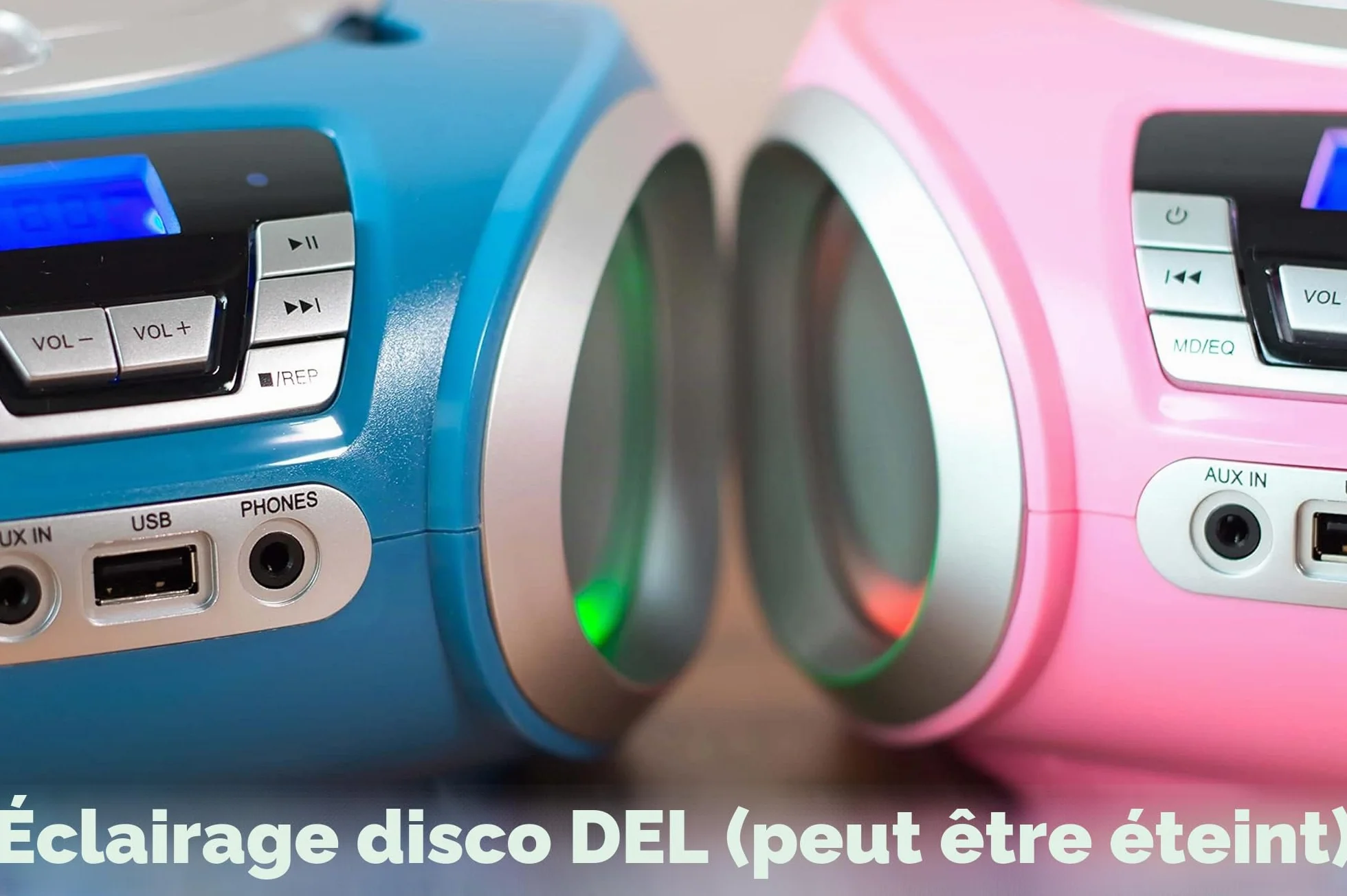 Lecteur CD portable avec radio FM, éclairage LED et USB, prise casque, Aux In - Pretty Kitty Pink