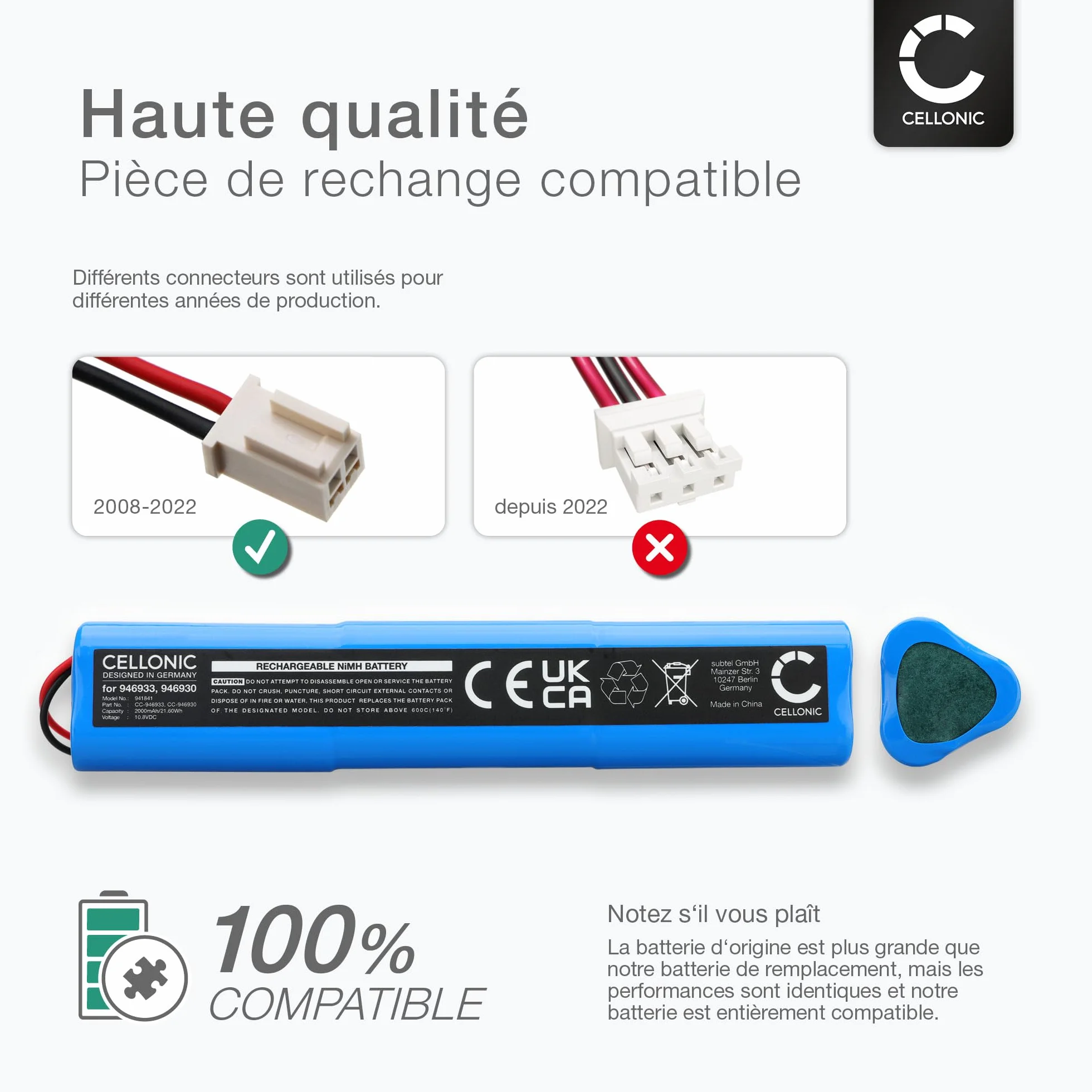 CELLONIC 1x Batterie pour Domotique/Smart Home Compatible avec Velux SSL 946933, Solar Shutter Motor, 946933 - (2000mAh, 10.8V)