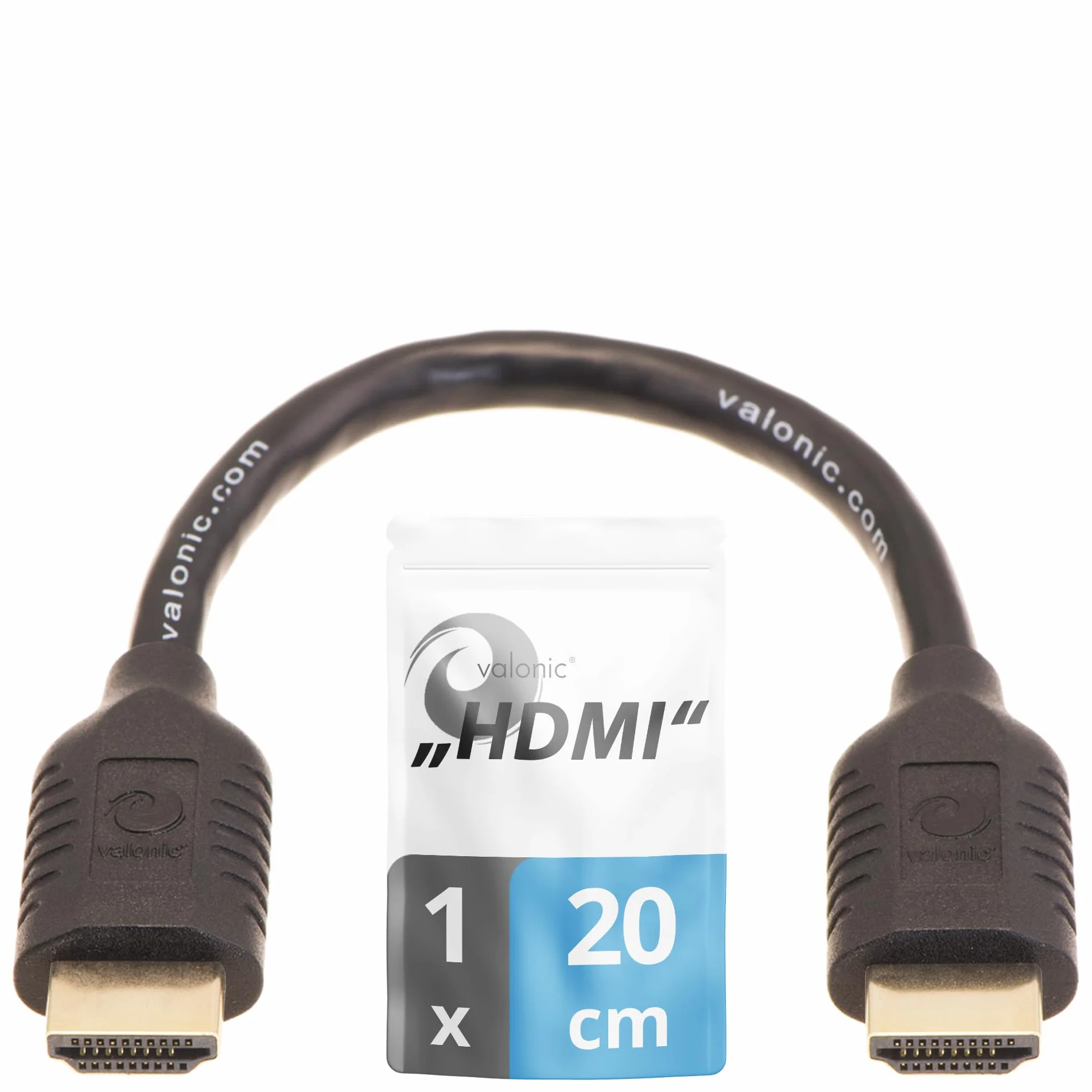valonic cable HDMI court, 20cm - 4k, ARC, Ultra HD, Ethernet, high Speed - noir, pour TV, Macbook, PC, PS5 0,2m