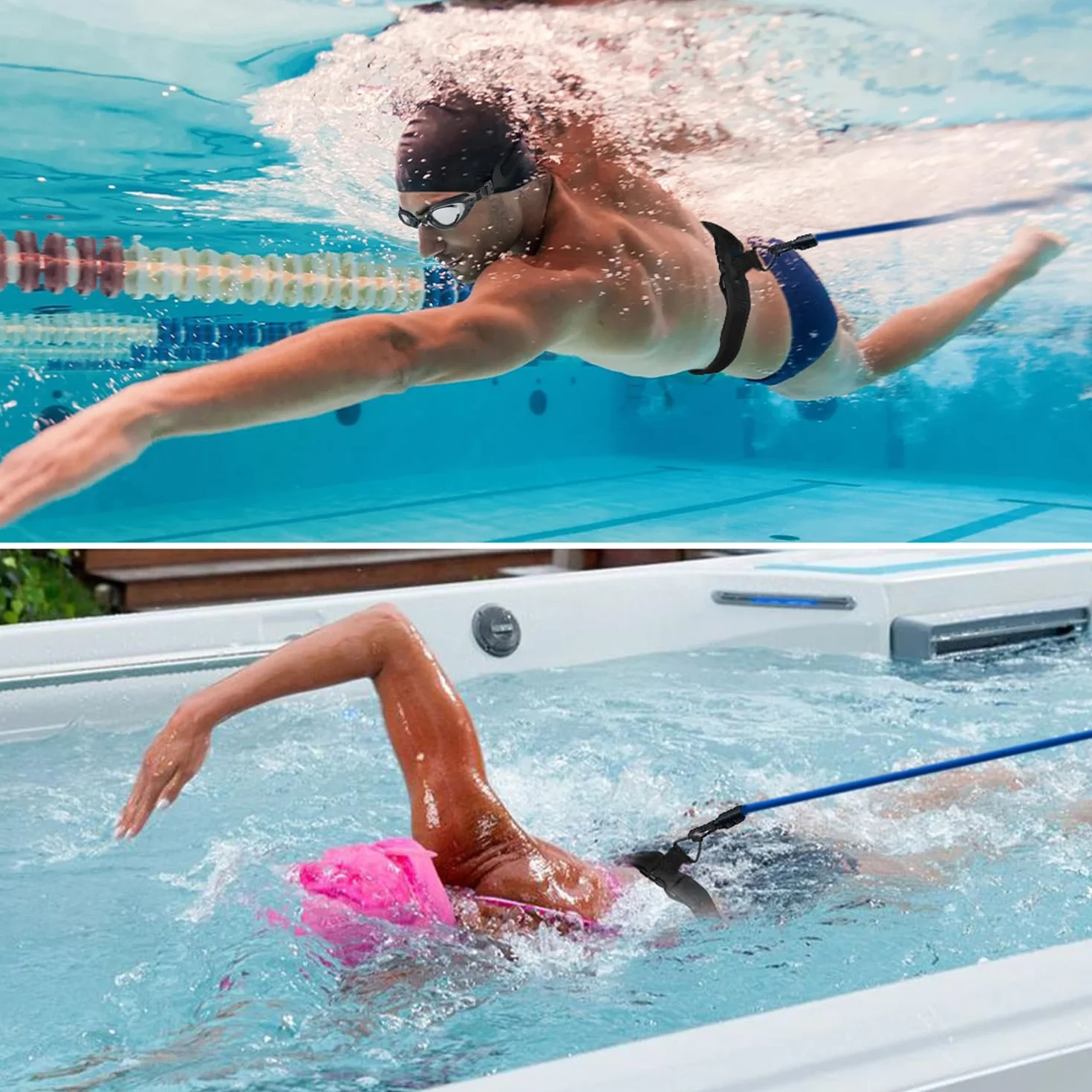 Elastique de Nage 4m avec Lunettes, Ceinture de Natation Réglable