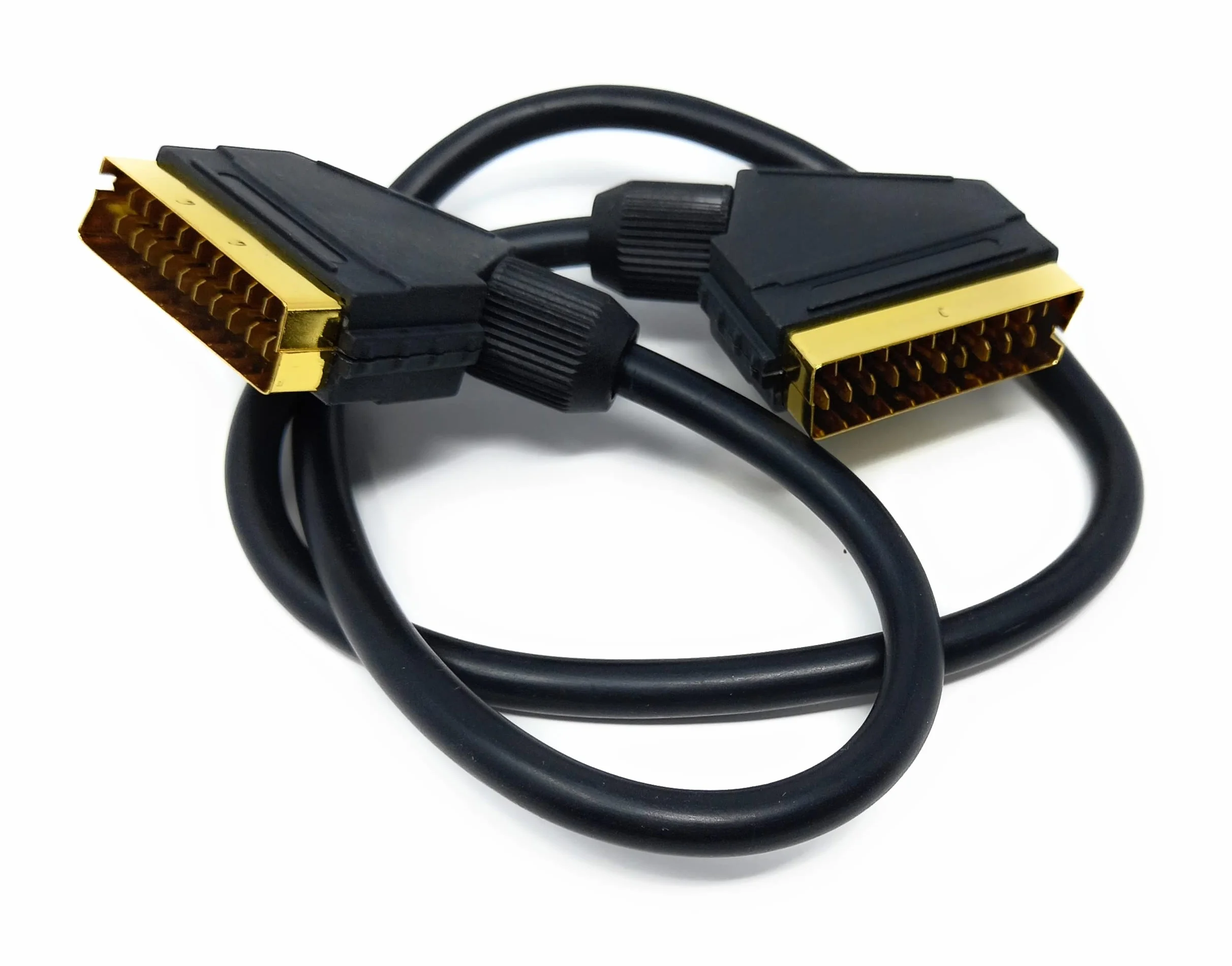DRUT Câble péritel vers péritel Court de 75 cm, 21 Broches mâle à mâle (fiche à fiche) Cordon RVB pour TV, magnétoscope, Lecteur DVD plaqué Or 2,5 Pieds