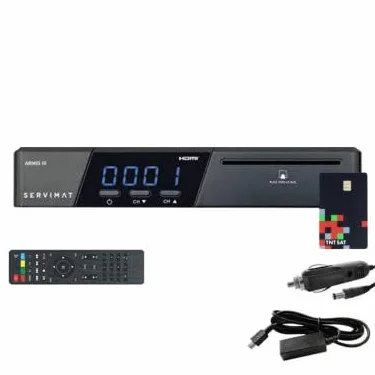 SERVIMAT ARMIS 3 Récepteur Satellite HD + Carte TNTSAT V6 + Câble 12V + Déport IR (ALIM 220V Non Inclus)