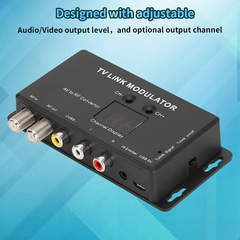ASHATA Modulateur UHF, Modulateur TV Link UHF TM70 Convertisseur AV à RF Extender IR avec Affichage des canaux, prenant en PAL/NTSC avec câble de USB pour Ordinateur Portable