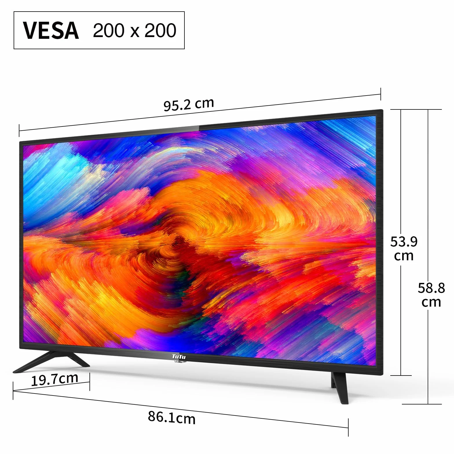 TuTu TV 42 Pouces (107 cm) LED Full HD Télévision avec Triple Tuner (DVB-C / T2 / S2), HDMI, CI+, Lecteur multimédia USB, Mode hôtel, Dolby Audio - TUB42FD1N