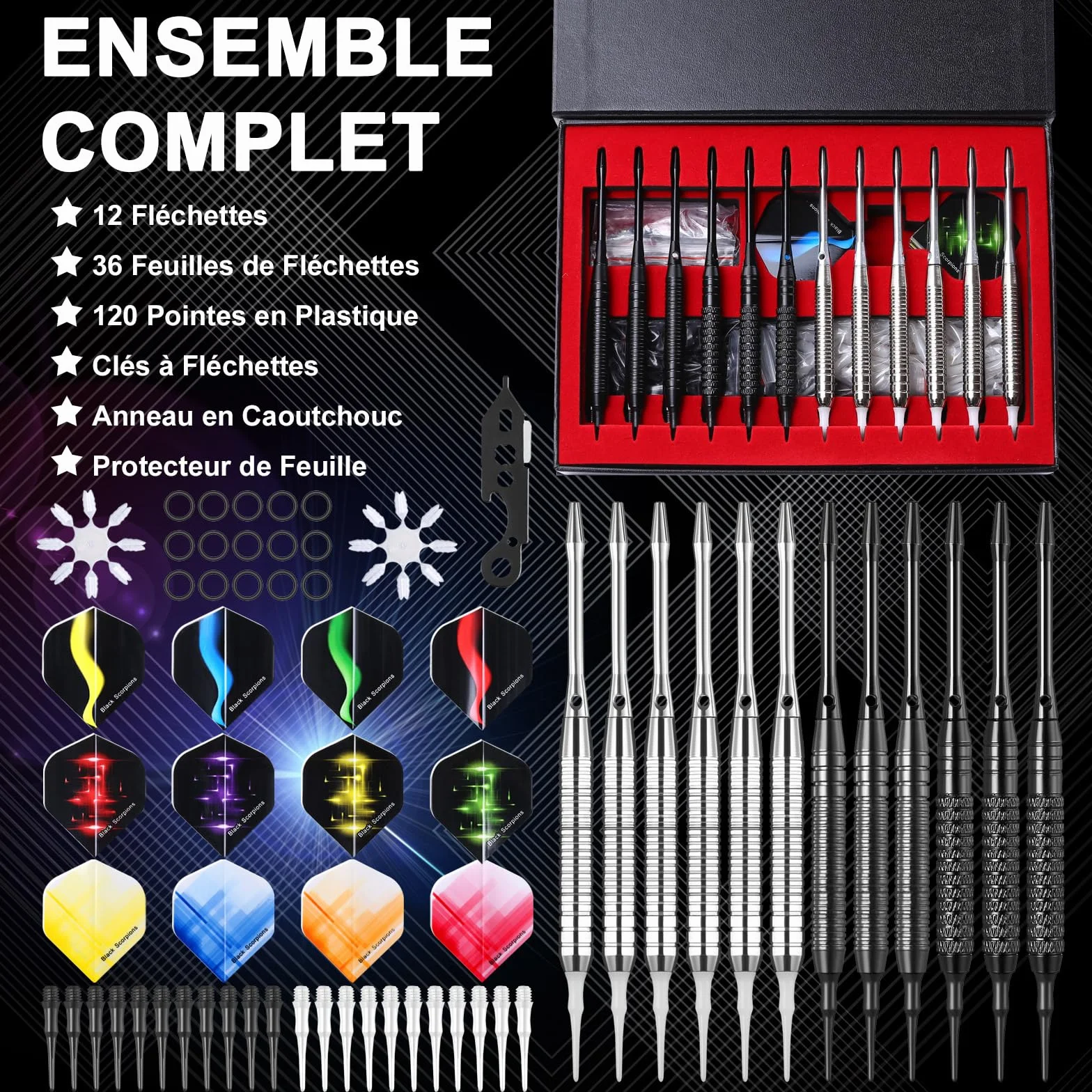 GWHOLE Flechettes Professionnelles 12Pcs Kit pour Cible Electronique avec Pointes Plastique