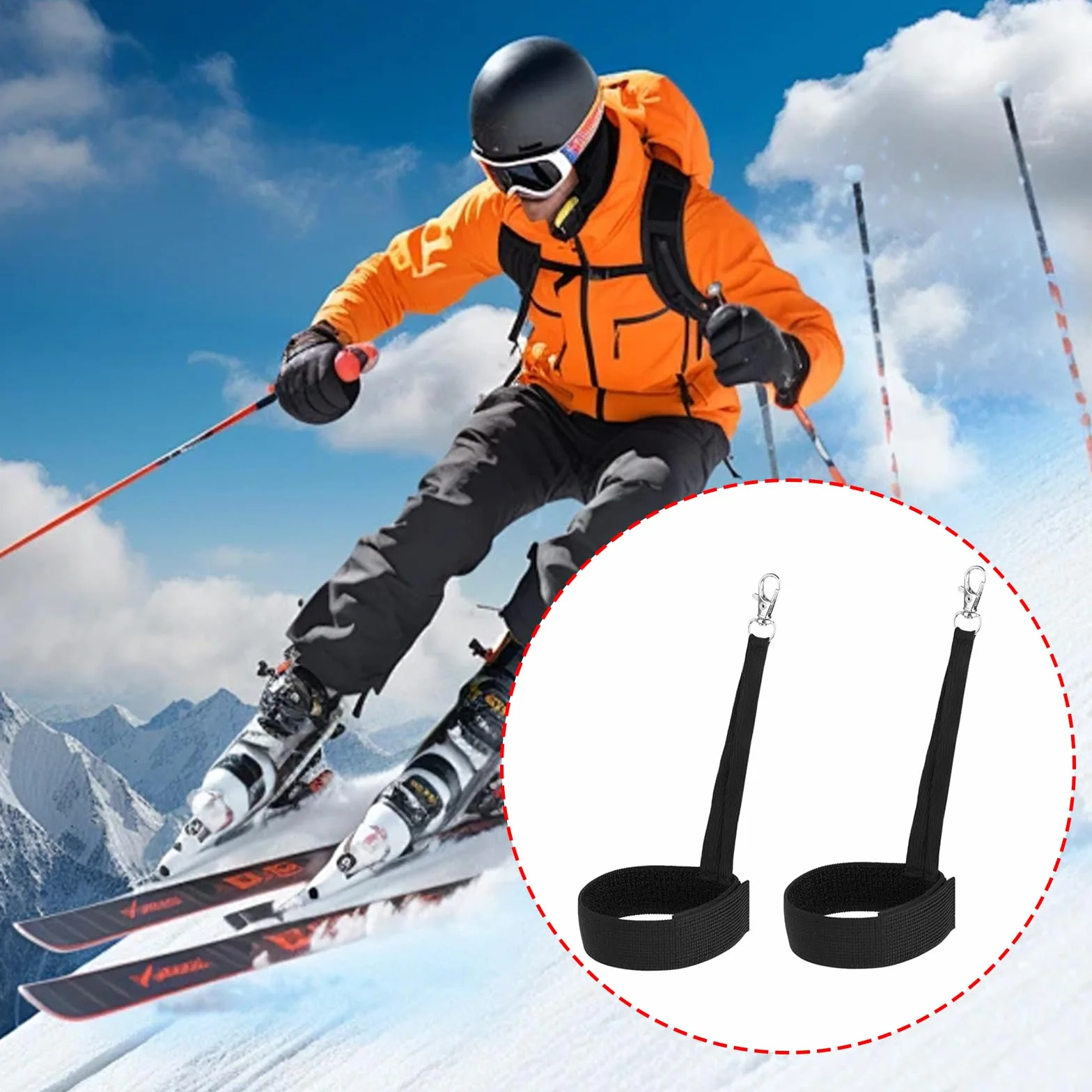 Sangles Gants Ski Nylon avec Bouton Métal pour Snowboard Accessoires