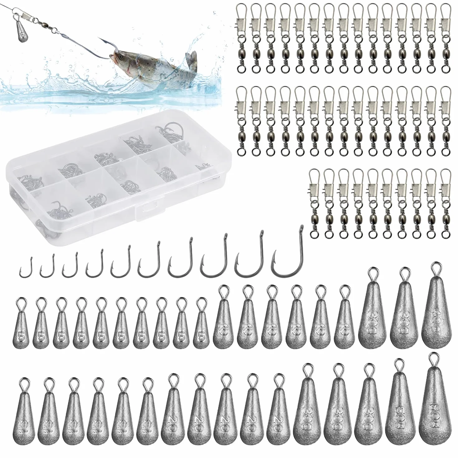 Set de Pêche 125 Pièces Plomb Emerillon Hameçon Truite Carpe Mer Accessoires