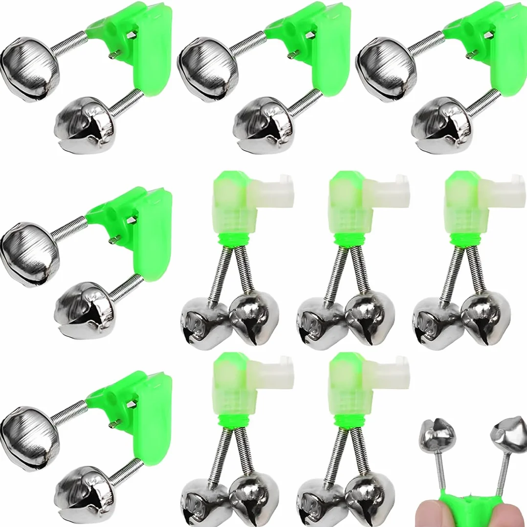 Fishing Rod Bells Alarm Bells Double Rod Clamp Twin Bells Tackle Night Fishing 10 Pieces