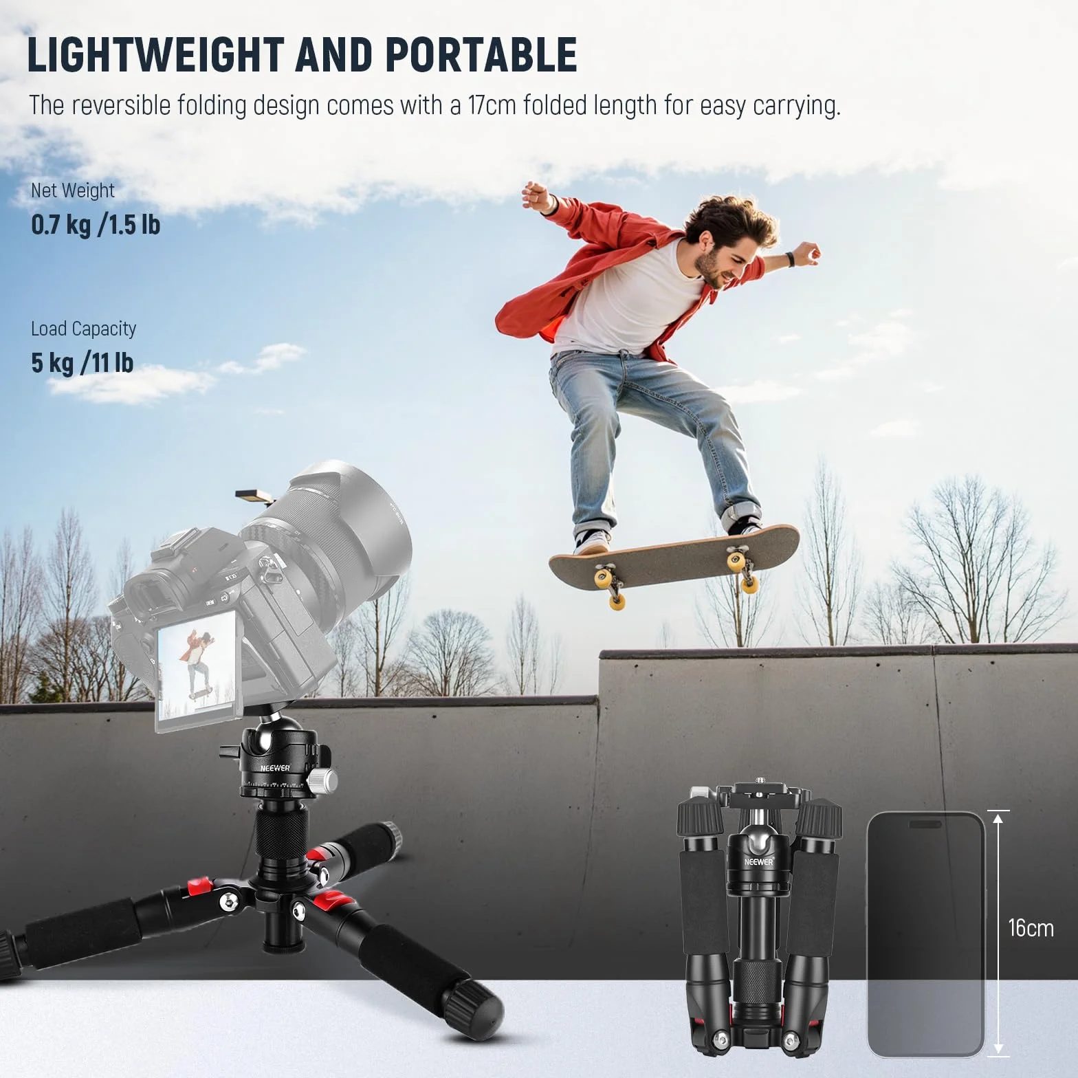 NEEWER Mini Trépied pour Appareil Photo avec Rotule à 360° en Alliage d'Aluminium 20"/50cm 1/4" Plaque Rapide de Type Arca,Trépied de Voyage de Bureau Portable pour Caméscope DSLR, Charge Max:11lb/5kg