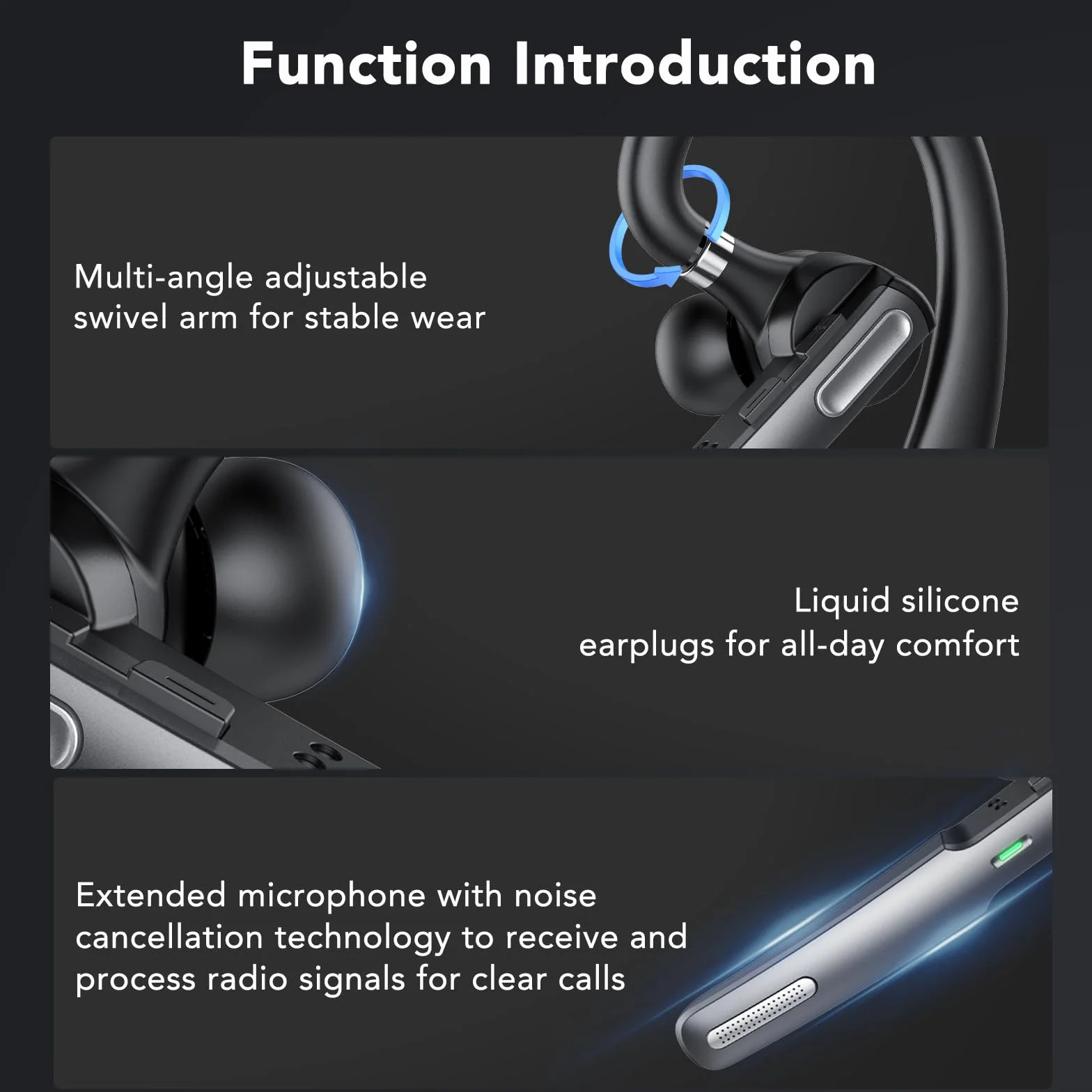 Oreillette Bluetooth sans Fill V5.3, Main Libre Bluetooth Oreillette, Casques Bluetooth Mono écouteur avec 2 ENC Réduction Bruit Mic, 100H Appel avec Écran LED, IP7 Étanche pour iOS Android