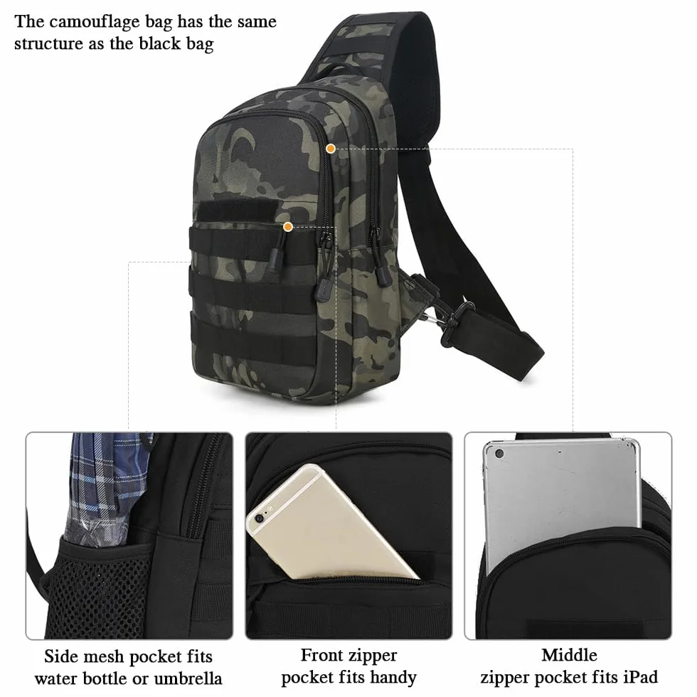 Sac Bandoulière Homme Tactique Sacoche Poitrine Militaire avec Poches Multiples Anti-Vol