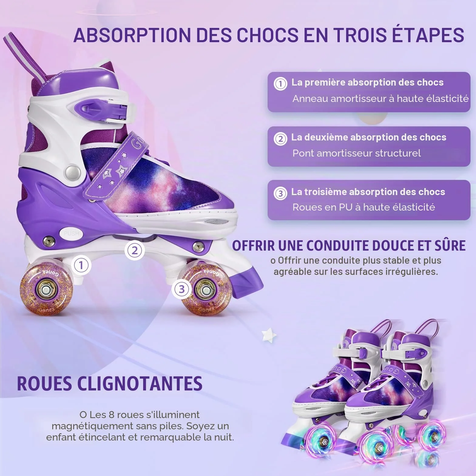 Gonex Rollers Enfant Réglables Quad à Roues Éclairées pour Filles Débutants