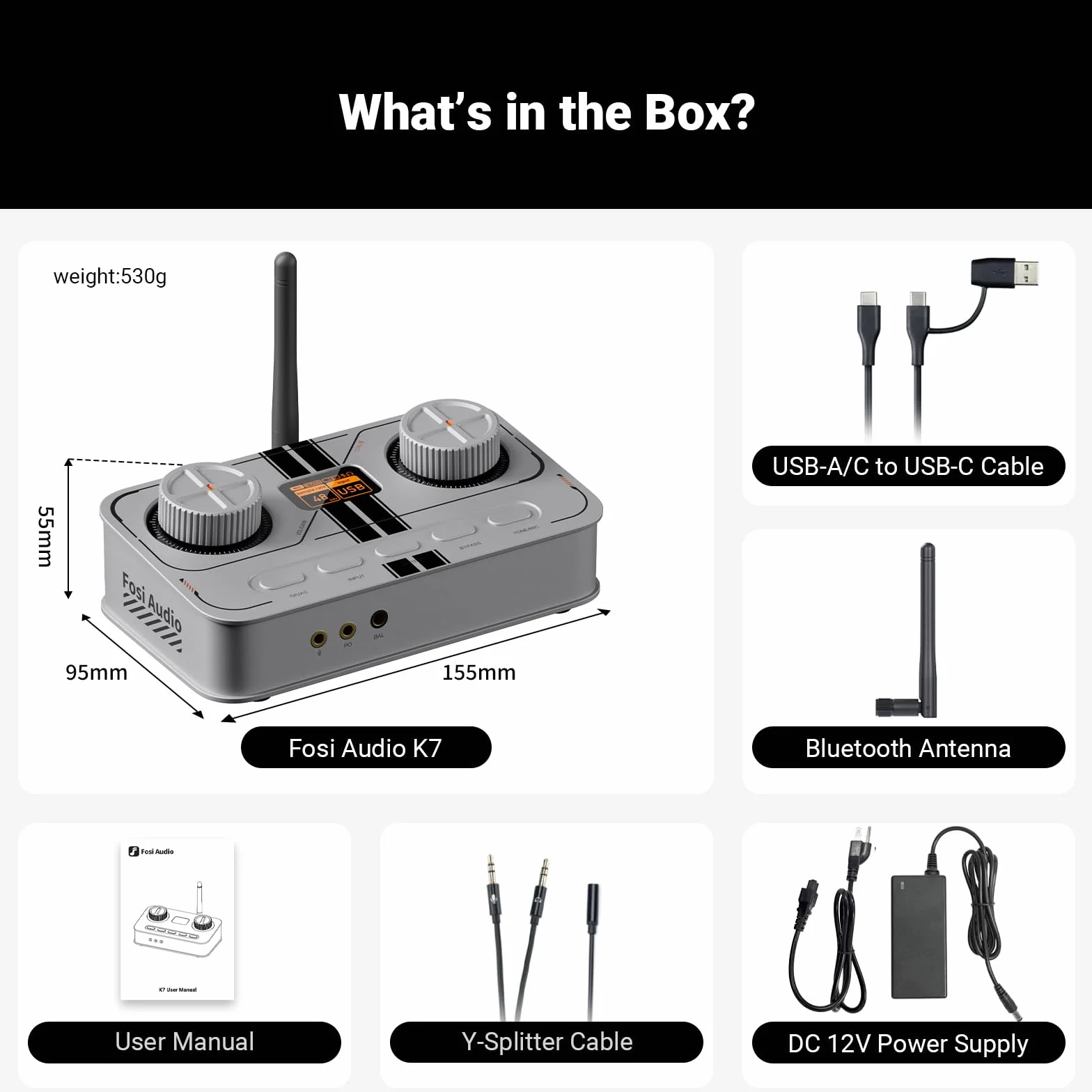 K7 DAC Ampli Casque, Jusqu'à PCM 384 kHz/32 bits, USB C/Bluetooth aptX HD LL/Optique/Coaxial/Entrée Micro, Sortie Symétrique 4,4 mm/3,5 mm/RCA pour PC PS5 Espace de Travail Gaming-Argenté