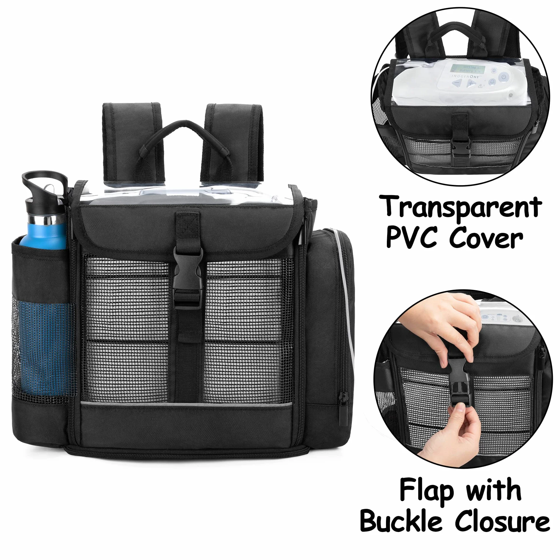 CURMIO Sac à dos portable pour concentrateur d'oxygène compatible avec Inogen One, Oxygo, Caire Units, SimplyGo Mini, POC Sac de voyage pour l'appareil et les accessoires, (Design Breveté), Noir