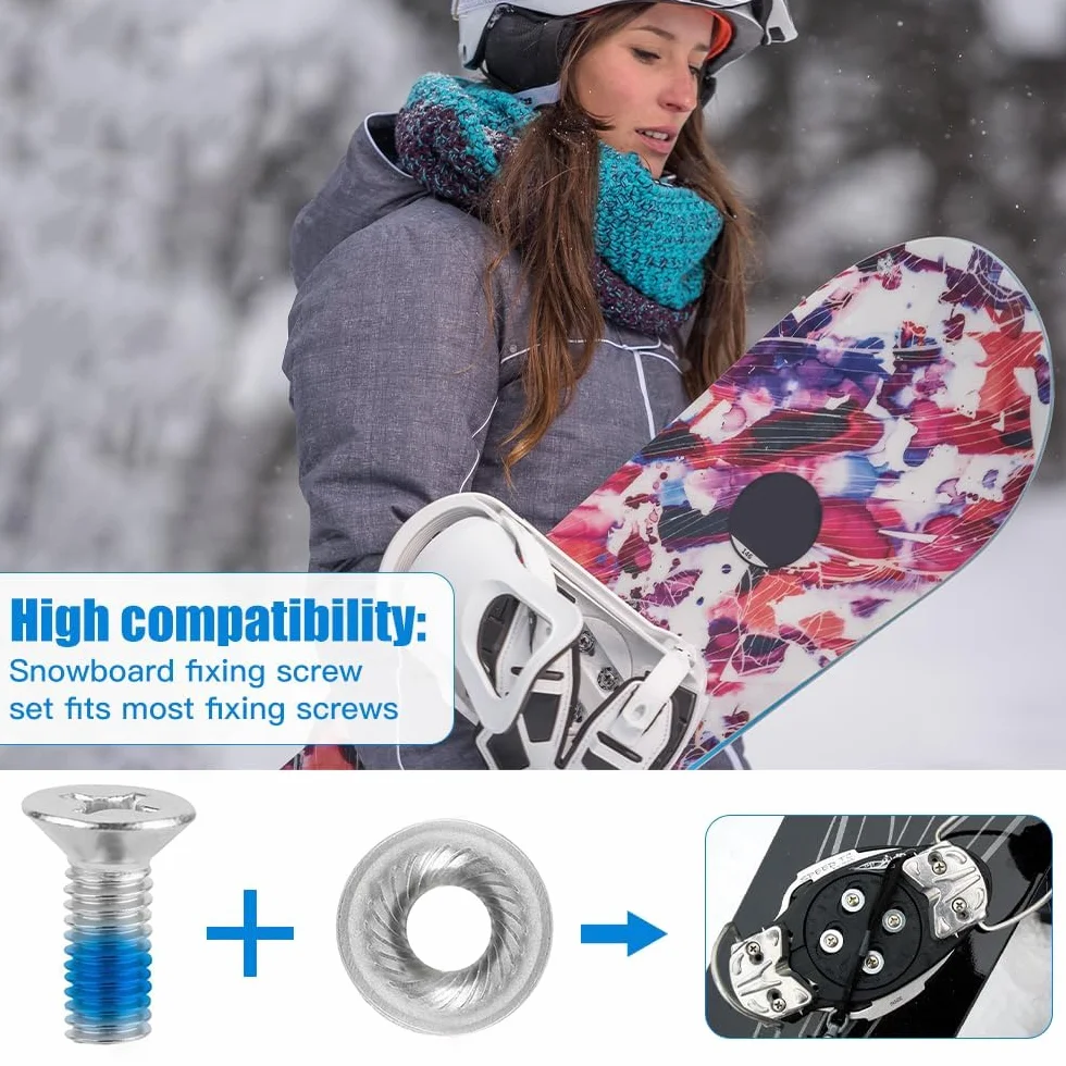 Jeu de Vis Fixation Snowboard en Acier Inoxydable avec Rondelles, 16 Pièces Ski Sport de Remplacement