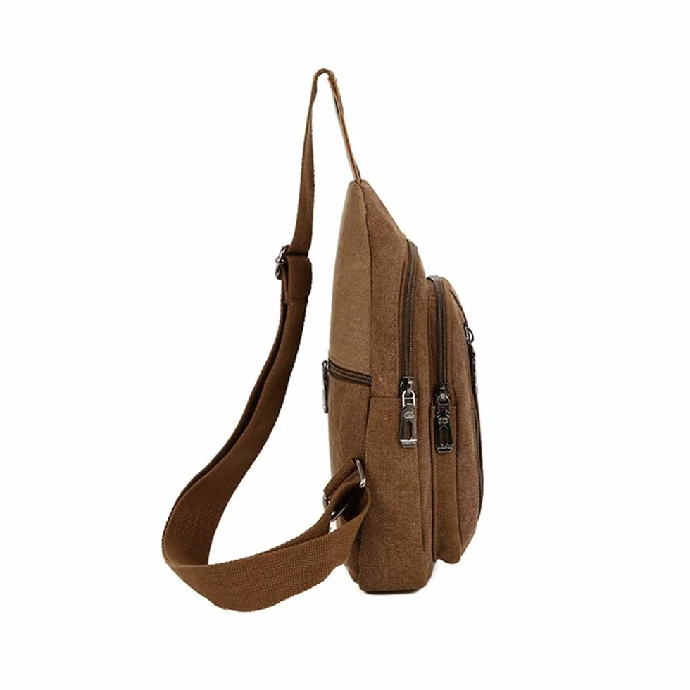 Sac de Poitrine Homme Femme Grande Capacité Toile Multi-Poches Randonnée Cyclisme Voyage Sport
