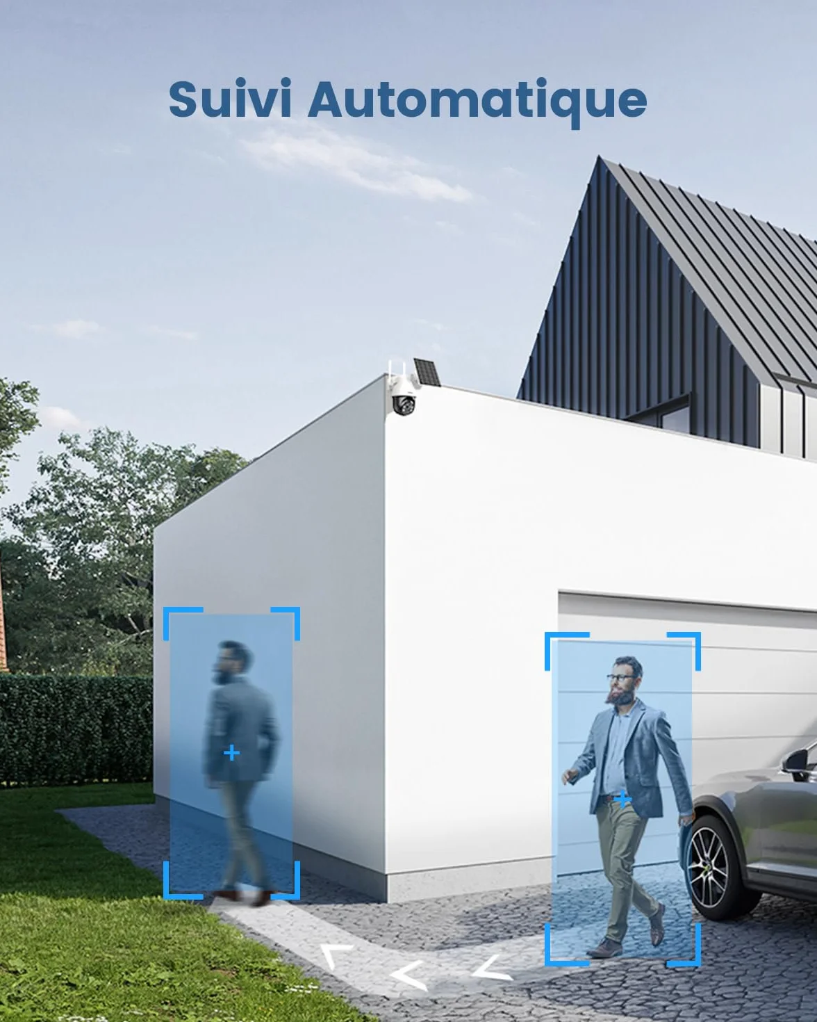 AOSU 3K Caméra Surveillance WiFi Extérieure sans Fil 5MP Solaire 360° PTZ Suivi Automatique Détection IA Personne/Véhicule Vision Nocturne Couleurs Alarme Lumineuse/Sonore 2 Pièces