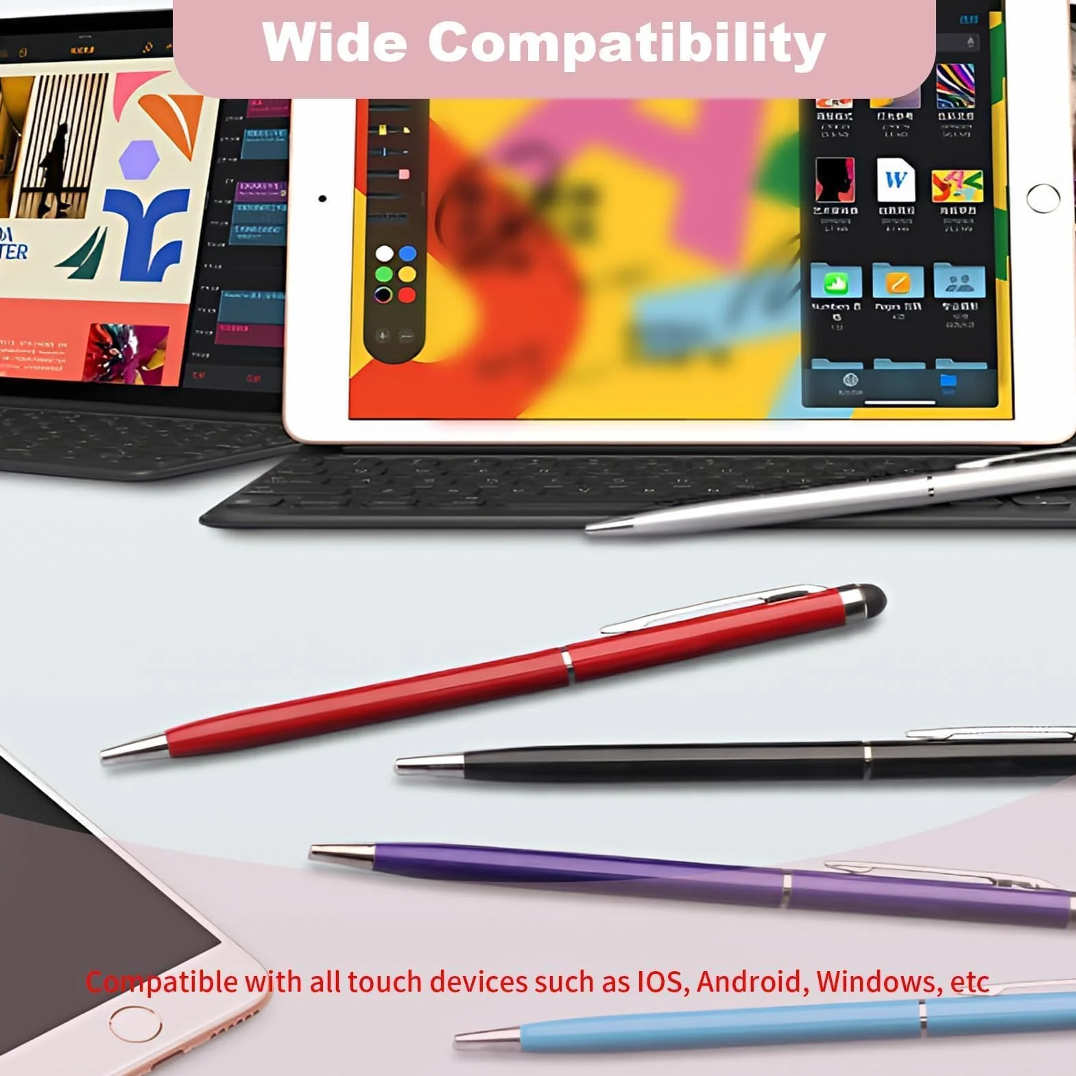 Stylo Tactile Universel 2 en 1, 10 Pièces, Stylet Capacitif 7mm pour Écrans Tactiles Tablette Téléphone