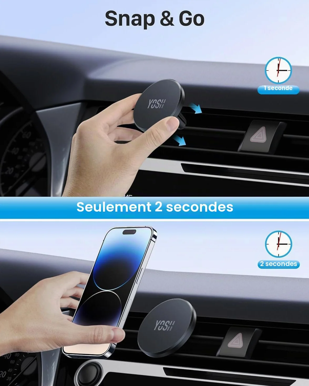 YOSH Support Téléphone Voiture pour MagSafe, Magnétique Porte Téléphone Voiture, Forte Adhérence Compatible avec iPhone 17/16/15/14/13/12 Series et Accessoires pour MagSafe