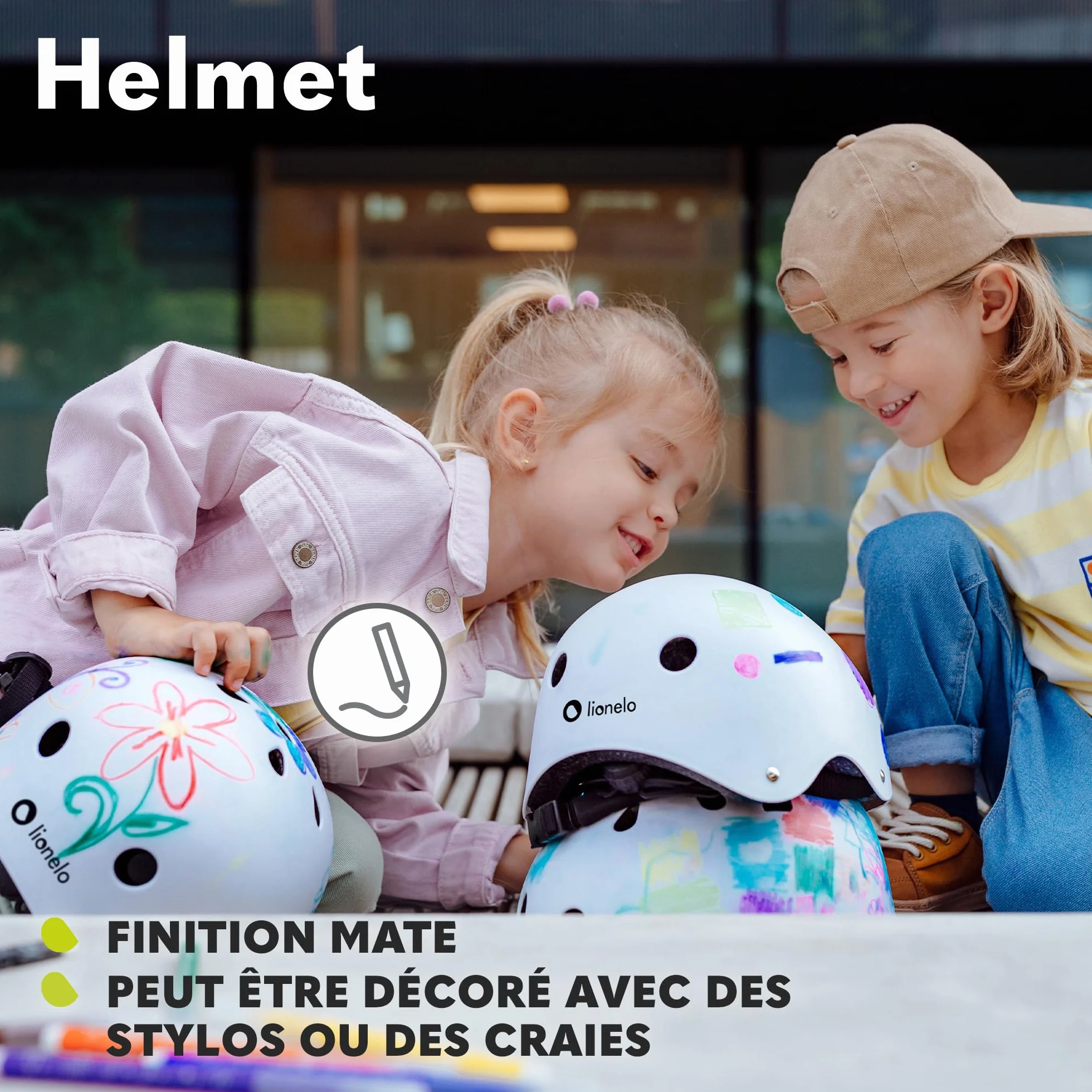 LIONELO Casque Protecteur de Vélo Enfants Réglable 50-56 cm Protège-Menton Certifié Intertek Taille S