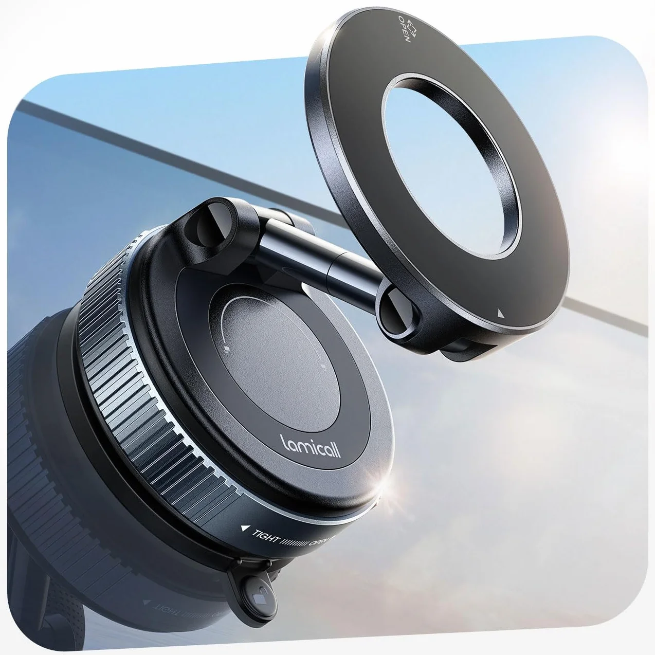 Lamicall Support Telephone Voiture pour MagSafe - [Ventouse à Vide & 24X N55] 360° Rotation, Porte Voiture pour Tableau de Bord/Pare-Brise, Support Magnétique pour iPhone 17 16 15, Autres Smartphones