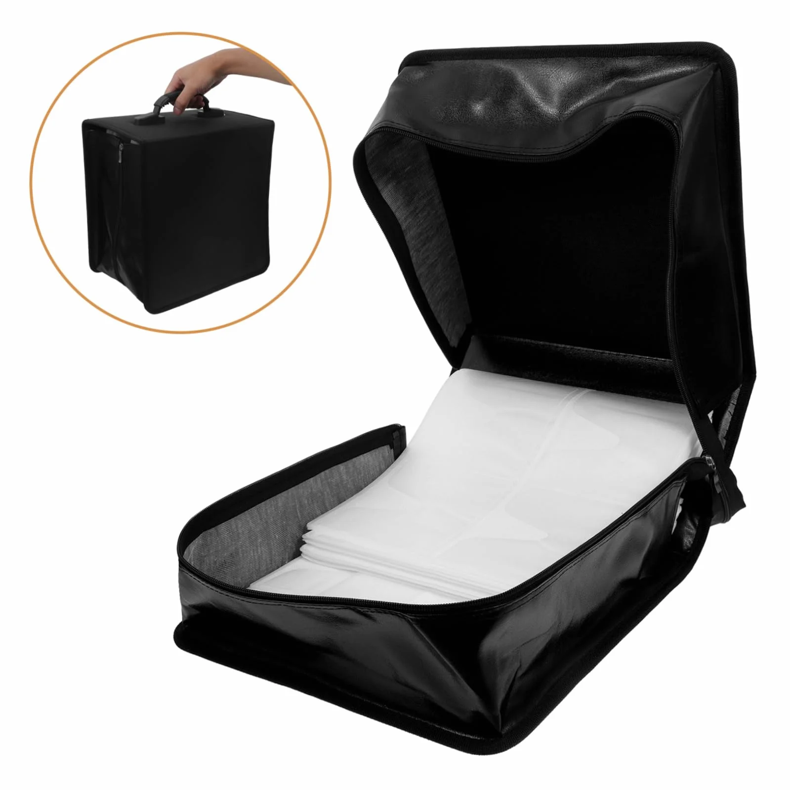 Amosfun Étui à CD Pu Grosse Capacité 500 Disques Portable avec Poignée pour Voiture et Maison, Classeur de Rangement Noir Résistant à L’usure, Protection Poussière et Humidité
