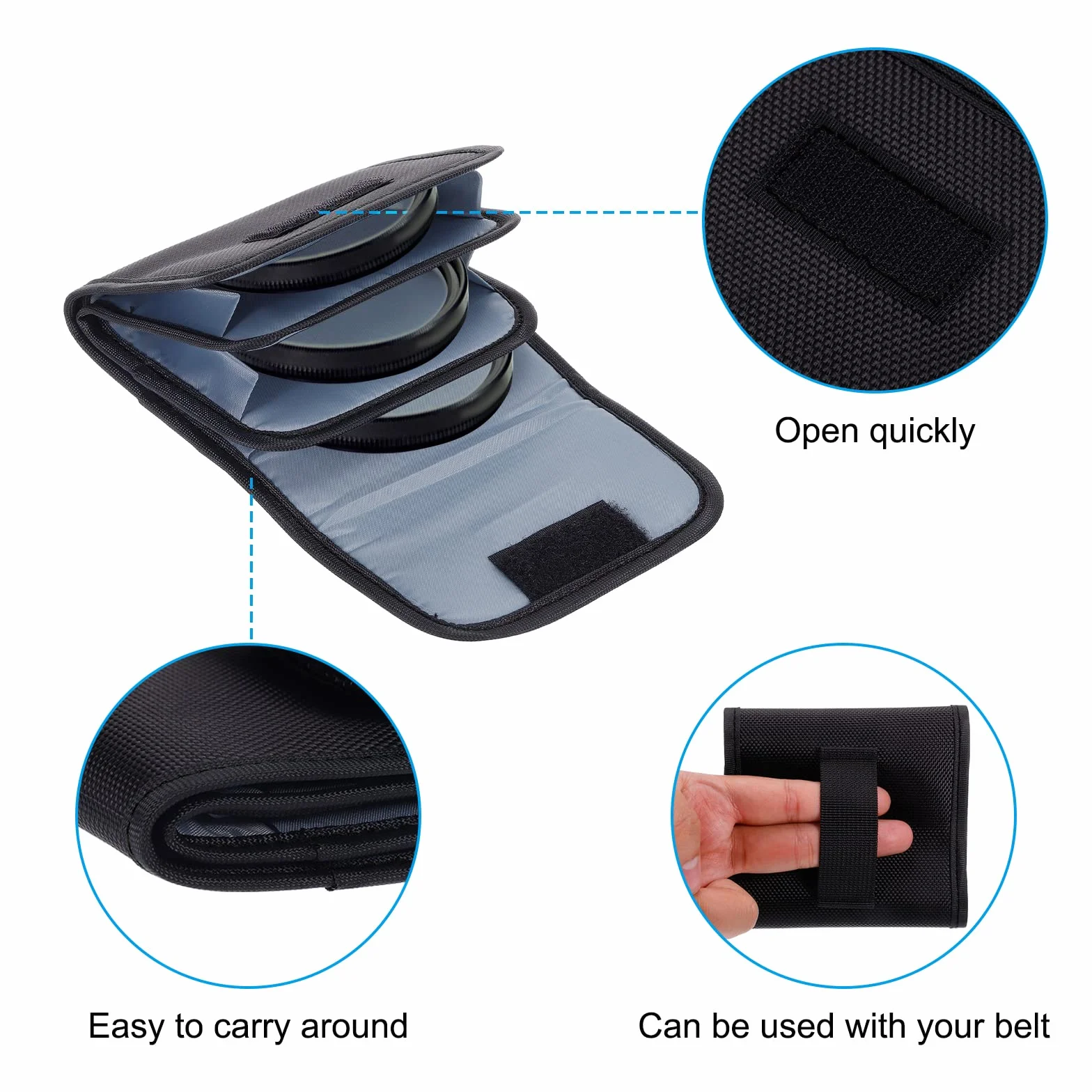 PATIKIL Étui de filtre d'appareil photo de 82 mm, 3 poches pour filtre d'appareil photo, pochette résistante à l'eau et à la poussière pour le stockage de filtre de photographie, Noir , 1 pack