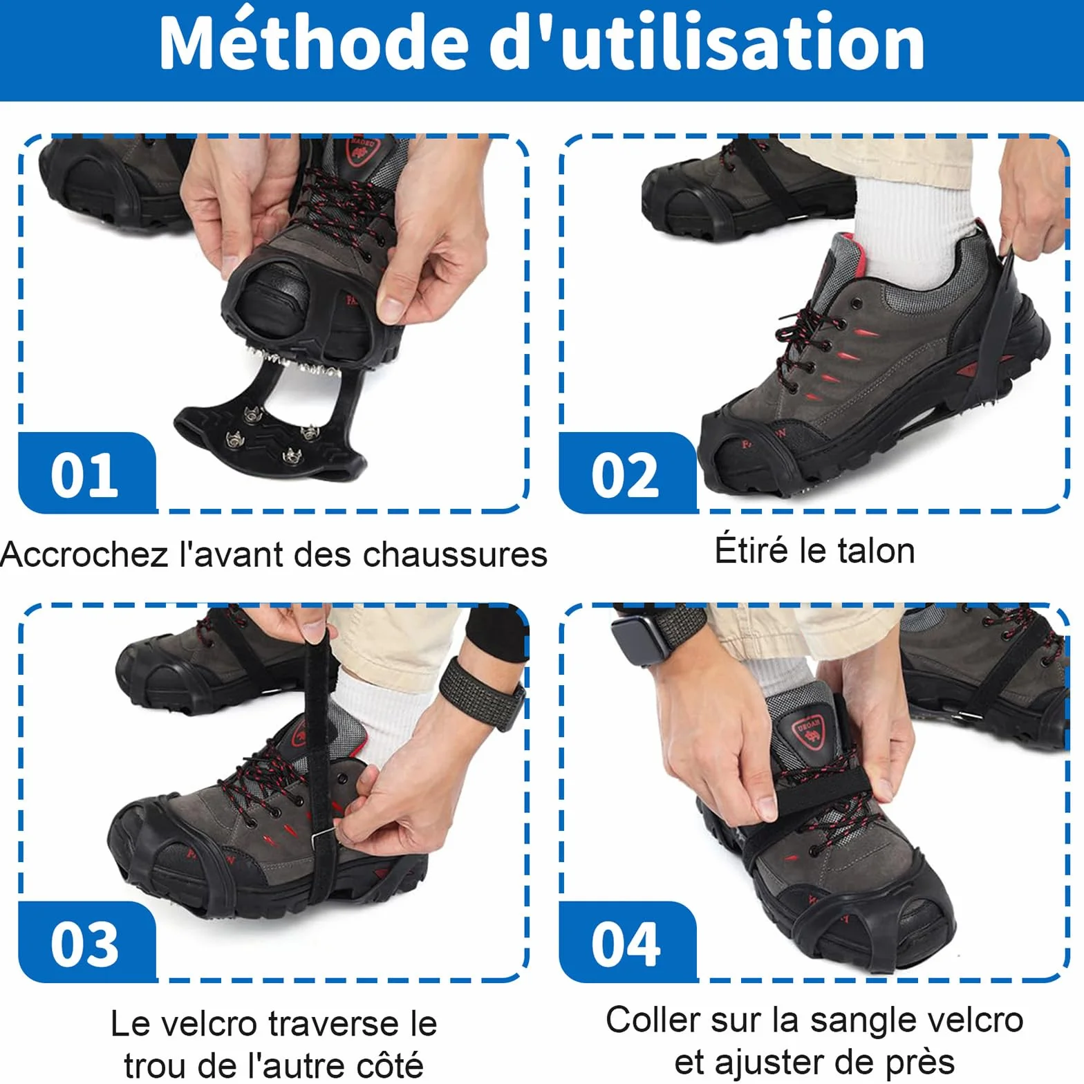 Crampons Chaussures Anti Verglas Neige et Glace Traction Antidérapant Universelles pour Hiver Randonnée Pêche