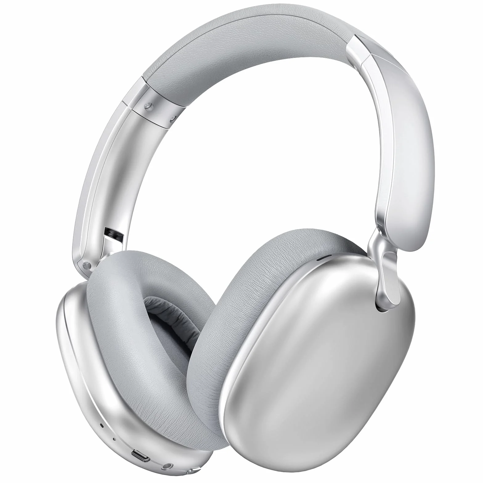 Casque Audio C6 à réduction Active du Bruit, Casque Bluetooth Supra-auriculaire sans Fil, Design Pliable léger, Oreillettes Confortables avec Basses Profondes, avec Micro Argent
