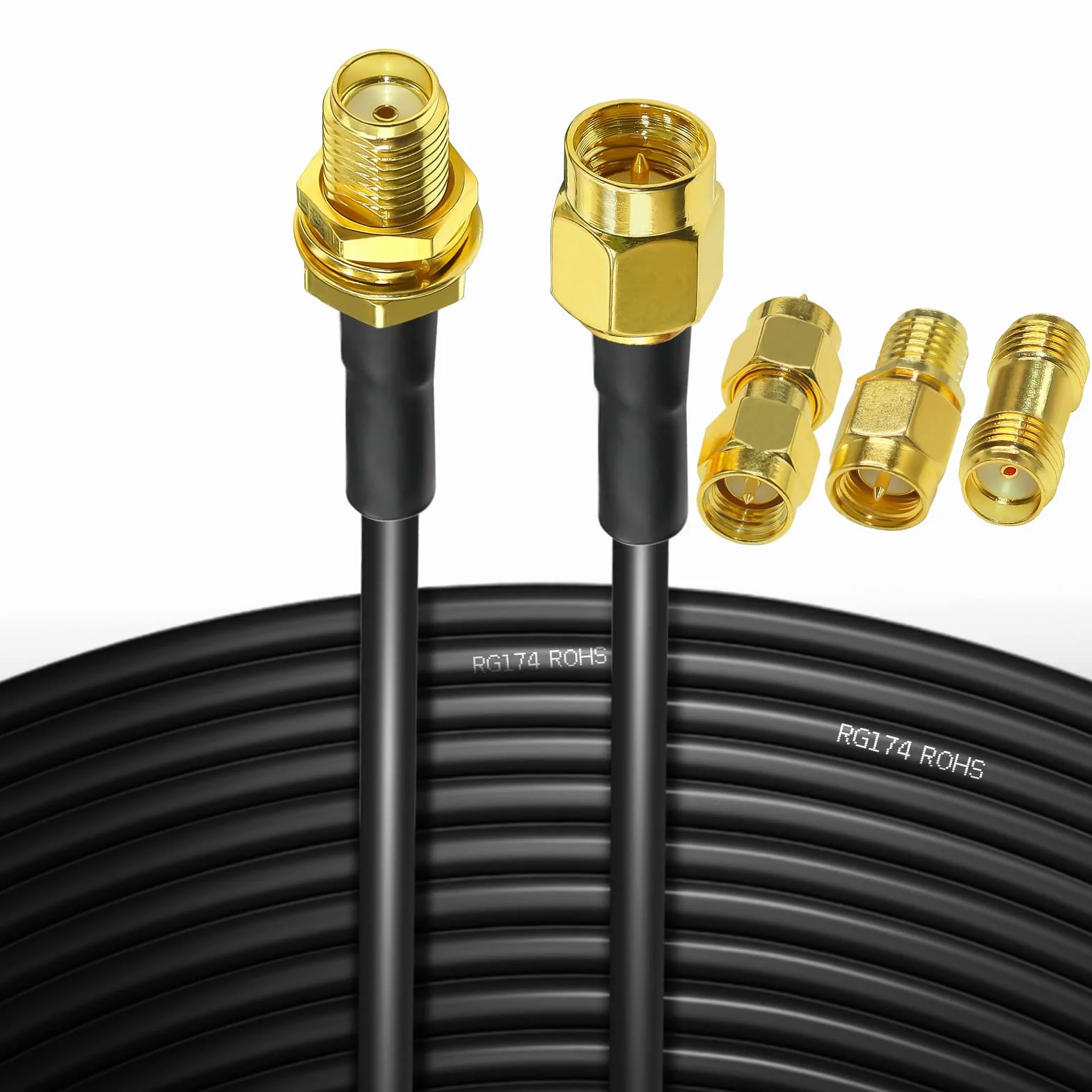 TUOLNK RG174 SMA Câble Coaxial Mâle à Femelle RF 16,4 Pieds (5m) + 3 Adaptateurs Radio Ham, Antenne 3G 4G LTE, Équipement SDR, ADS-B, GPS
