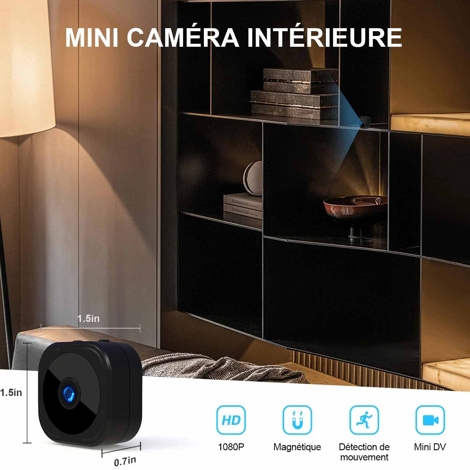 AOBOCAM Camera Espion, Mini Caméra de Surveillance WiFi HD Intérieur/Extérieur, Micro Caméra Bluetooth avec Vision Nocturne, Détection de Mouvement, Enregistrement à Distance