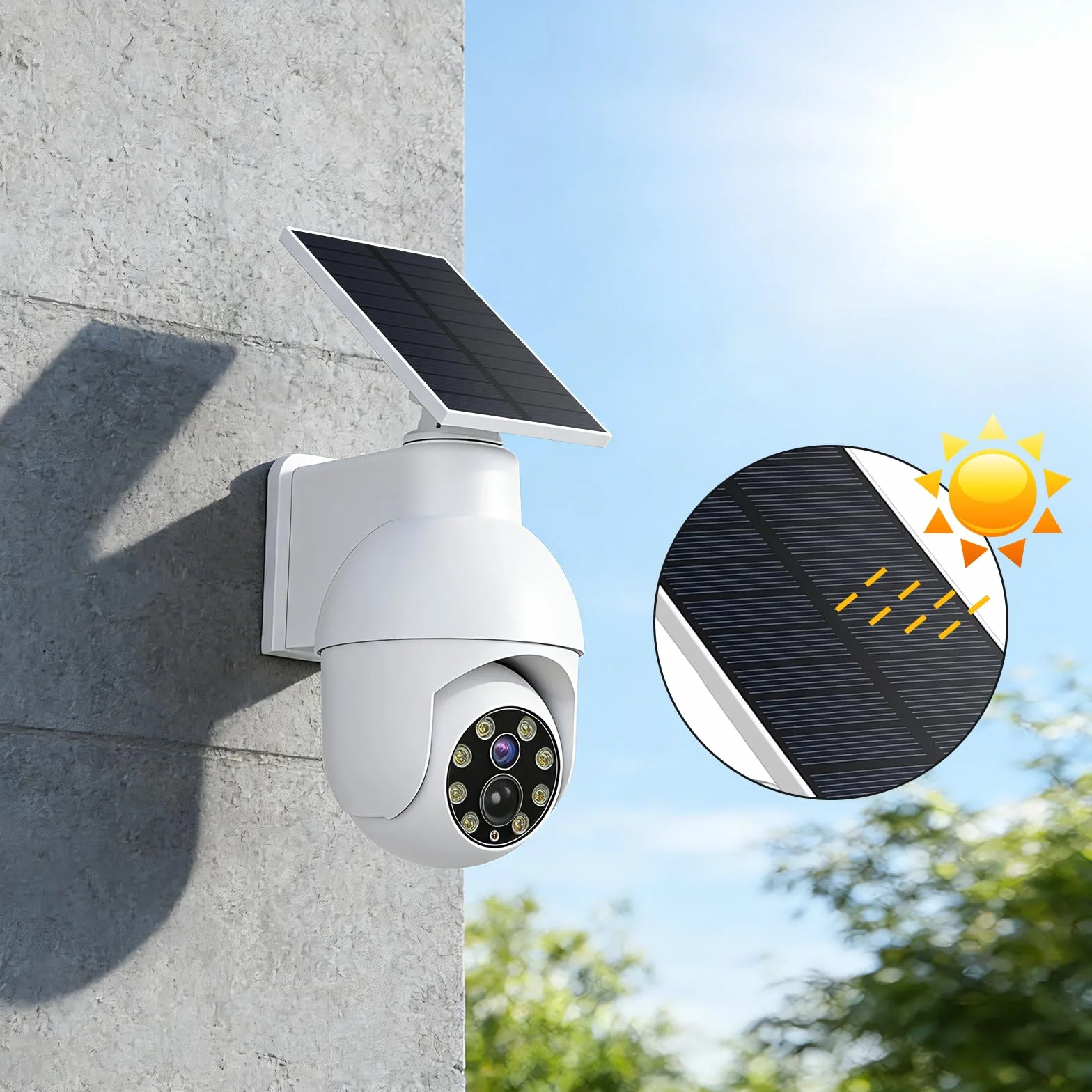 ERWEY Caméra factice solaire avec capteur et lumière rouge clignotante - Caméra de surveillance factice - Étanche IP54 - Pour intérieur et extérieur