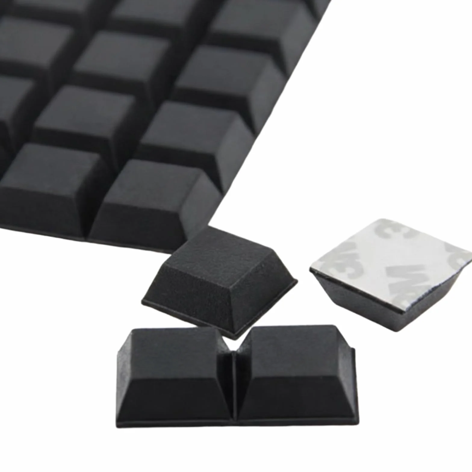 Lot de 16 pieds en caoutchouc autocollants - 20 x 20 mm - Amortisseur de vibrations et pieds antidérapants (noir)