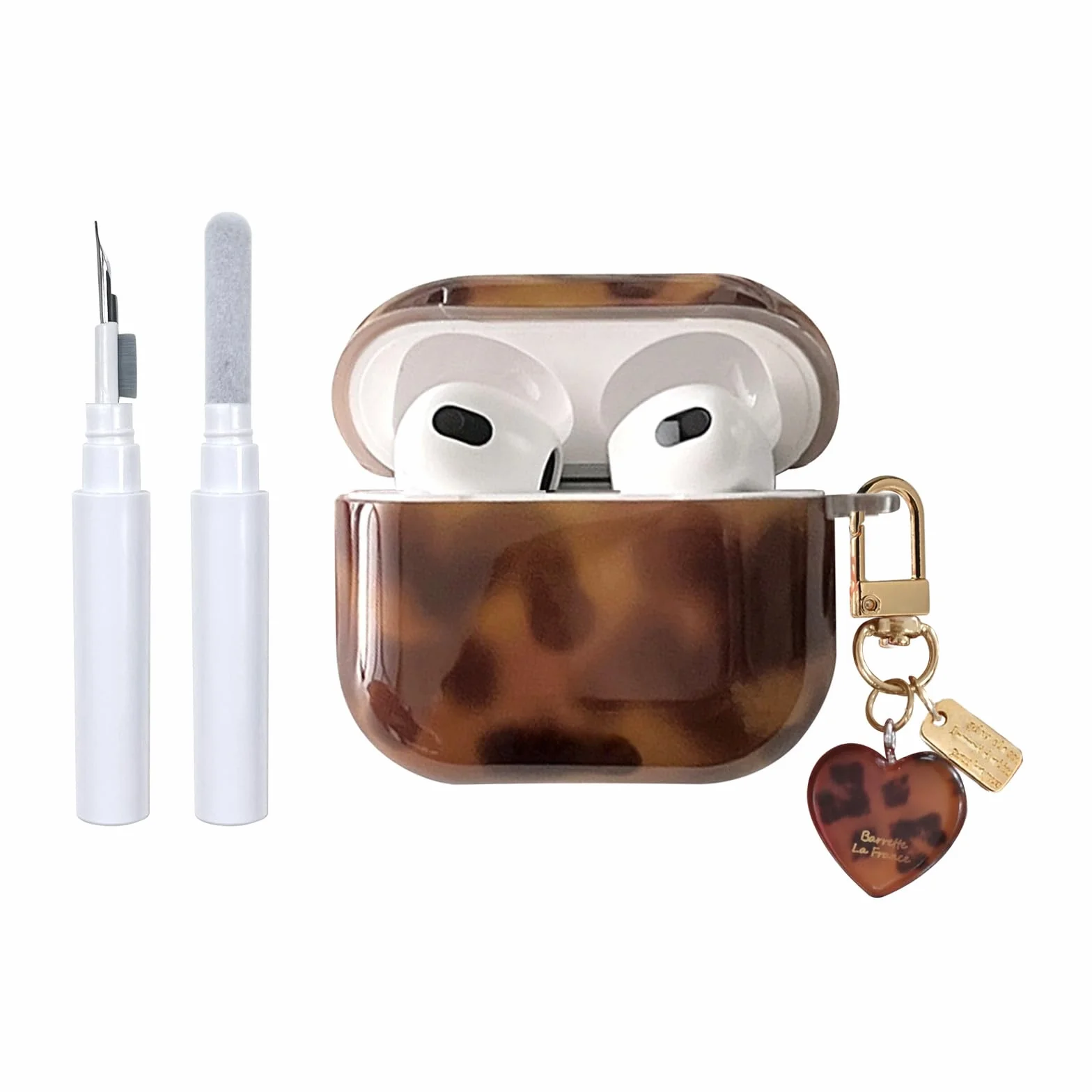 Etui Coque AirPods Pro 3 Génération Antichoc Brun Imprimé Léopard Amber Tortue Pattern Porte-Clés