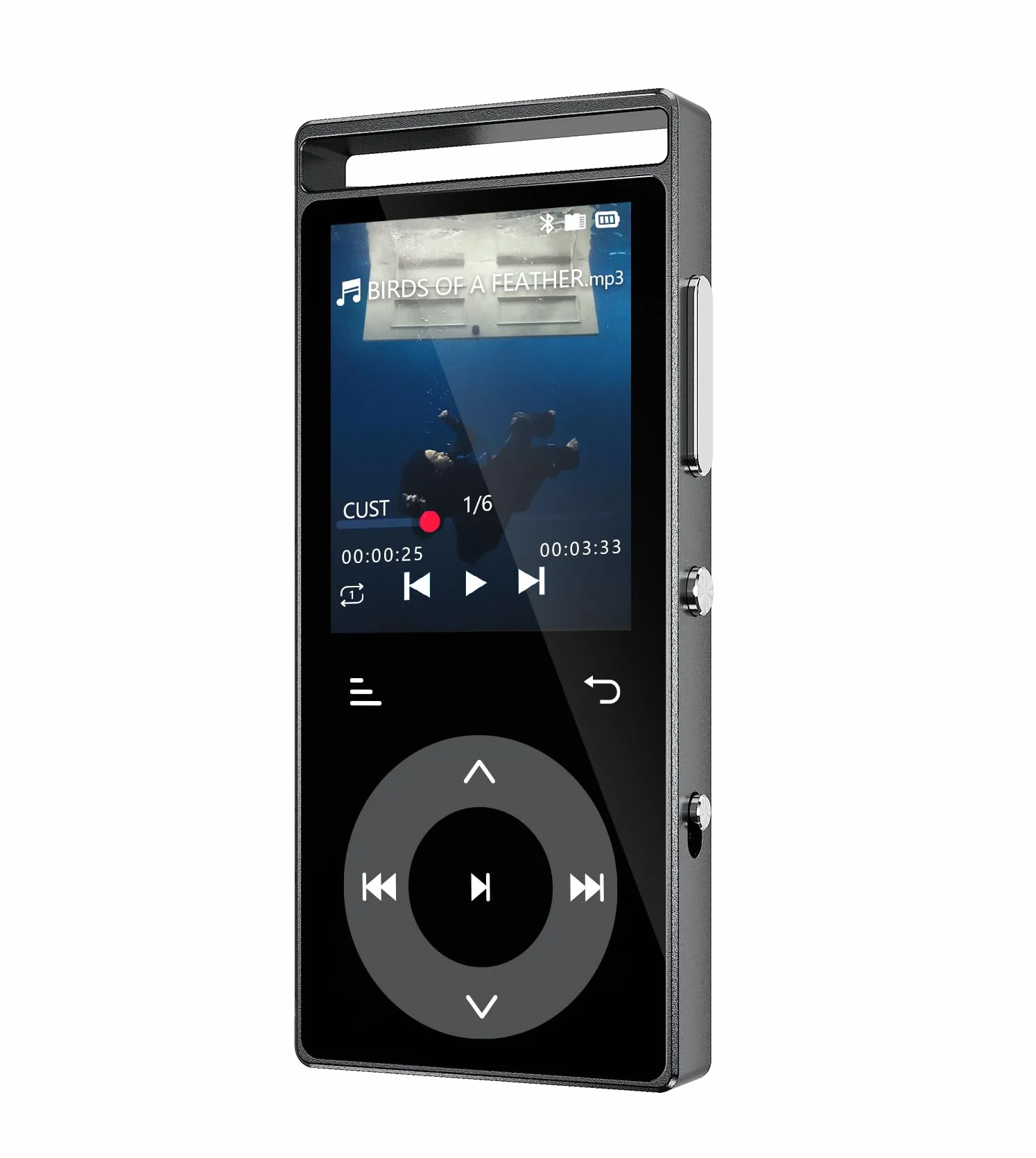 Lecteur Mp3 Bluetooth 5.3 Son HiFi, Boutons Tactiques, Structure Métall, Écran Couleur, Extension 128Go, Écouteurs Inclus Noir