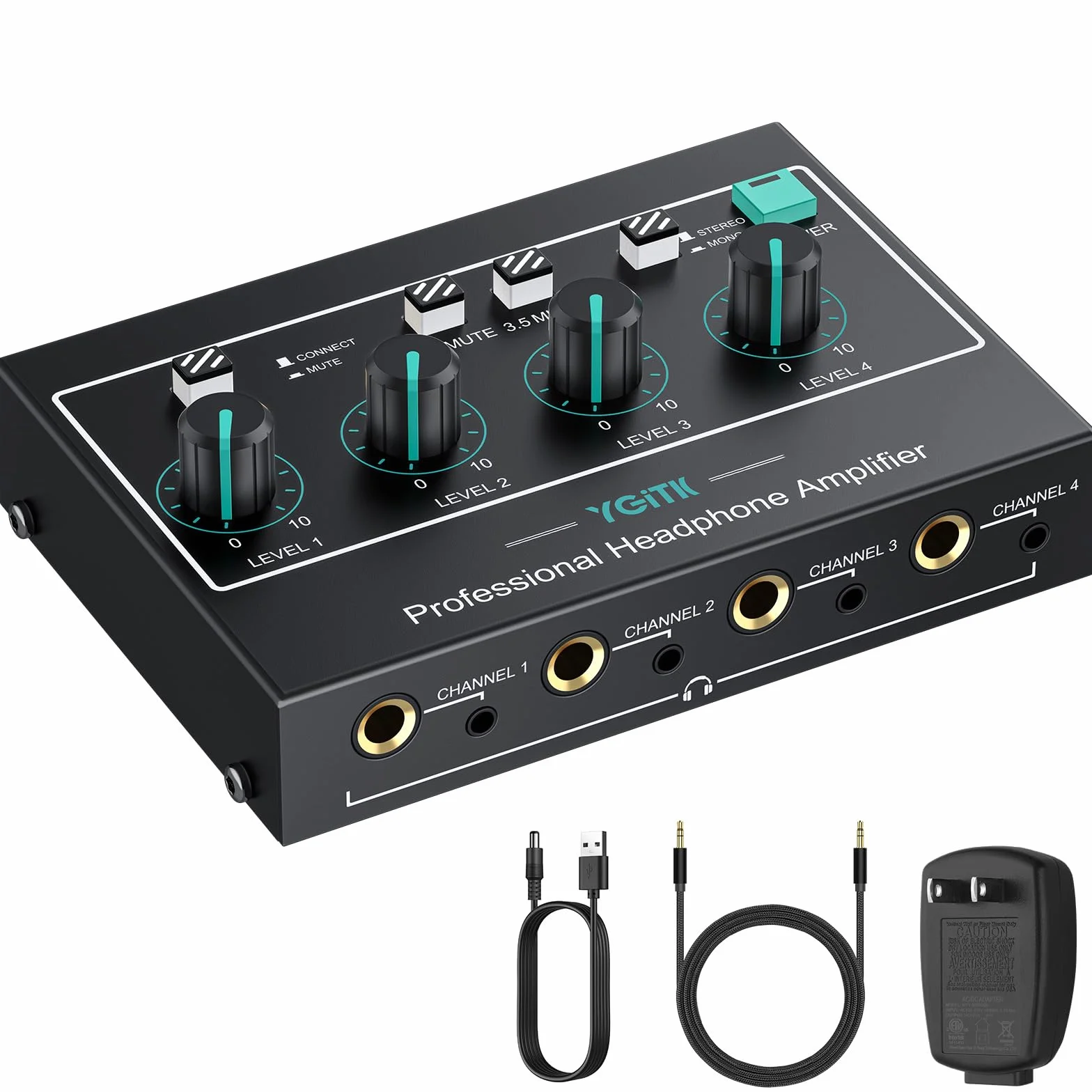 Amplificateur de Casque, Mono/Stéréo 4 Canaux Amplificateur Audio Professionnel, Séparateur de Casque Volume Indépendantes TRS 3,5 mm / 6,35 mm pour Scène Clavier de Guitare Basse