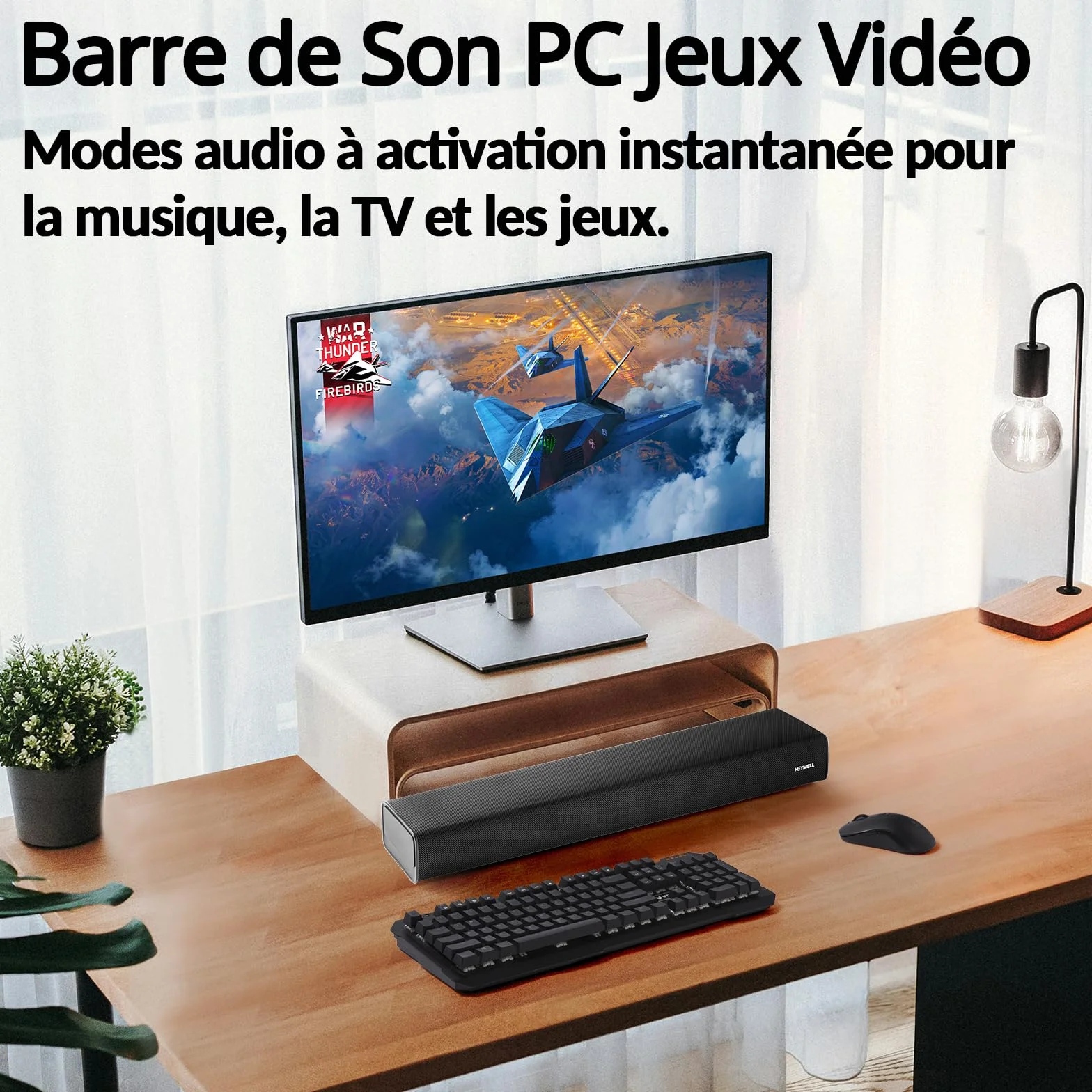 Barre de Son TV 120W 2.1ch Bluetooth 60cm HDMI Arc Caisson de Basse Mural