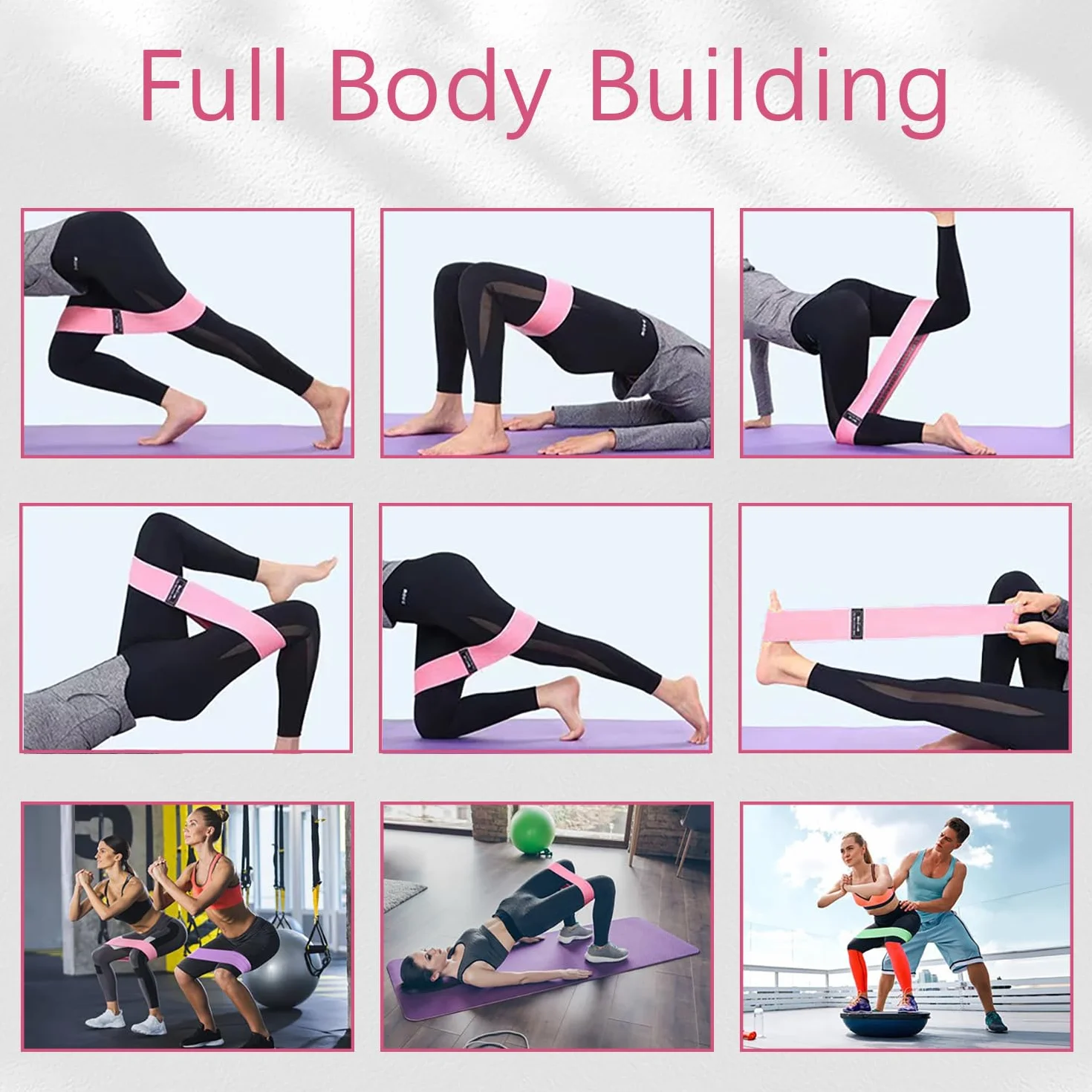 Bandes Elastiques de Fitness Antidérapantes en Tissu, 3 Niveaux de Résistance pour Yoga, Fessiers, Sac de Rangement